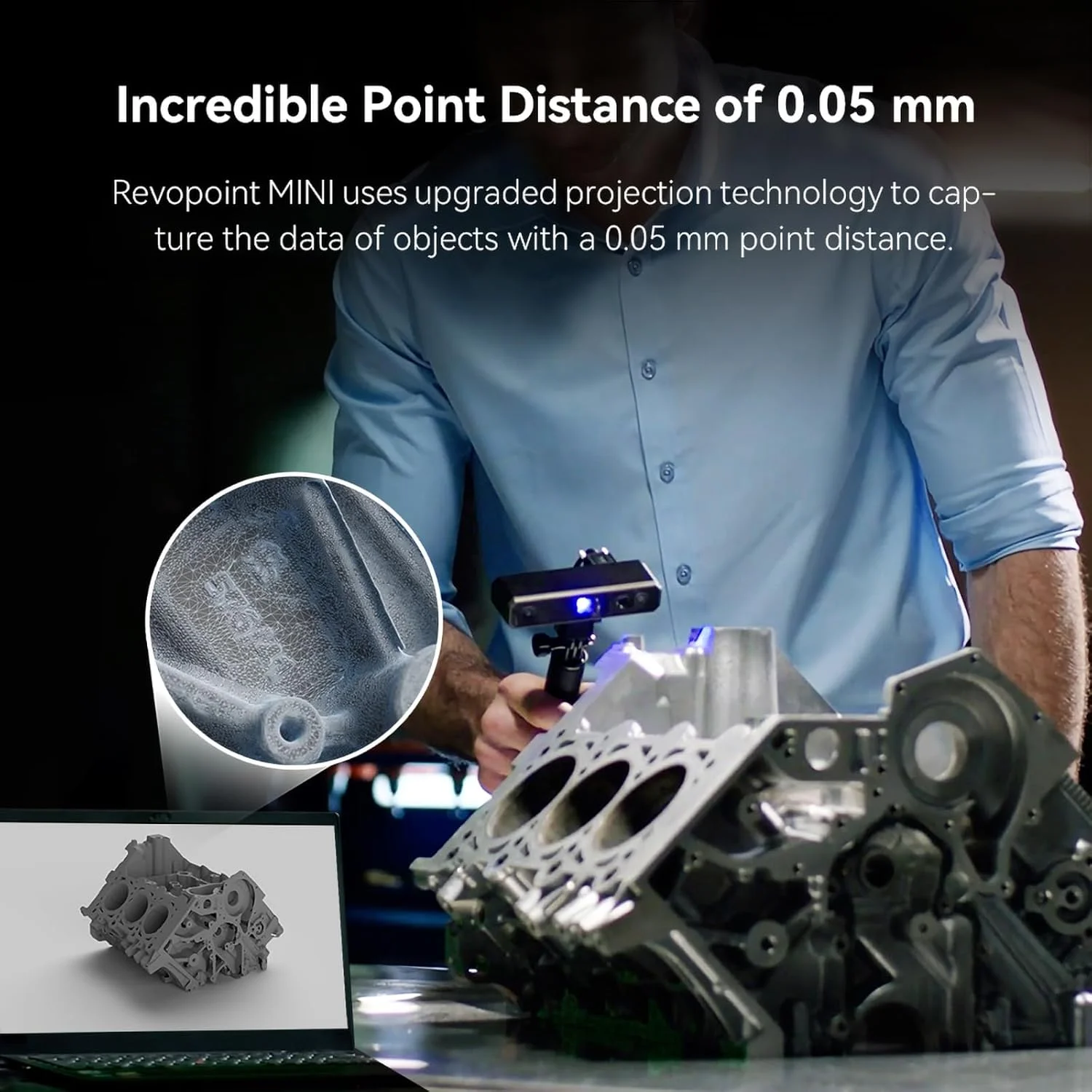 اسکنر سه بعدی نور آبی خالص، دقت 0.03 میلی متر و سرعت اسکن 10 فریم در ثانیه، اسکنر سه بعدی مینی با سه پایه، نمونه مجسمه گردان اسکنر سه بعدی نور آبی خالص، دقت 0.03 میلی متر و سرعت اسکن 10 فریم در ثانیه، اسکنر سه بعدی مینی با سه پایه، نمونه مجسمه گردان