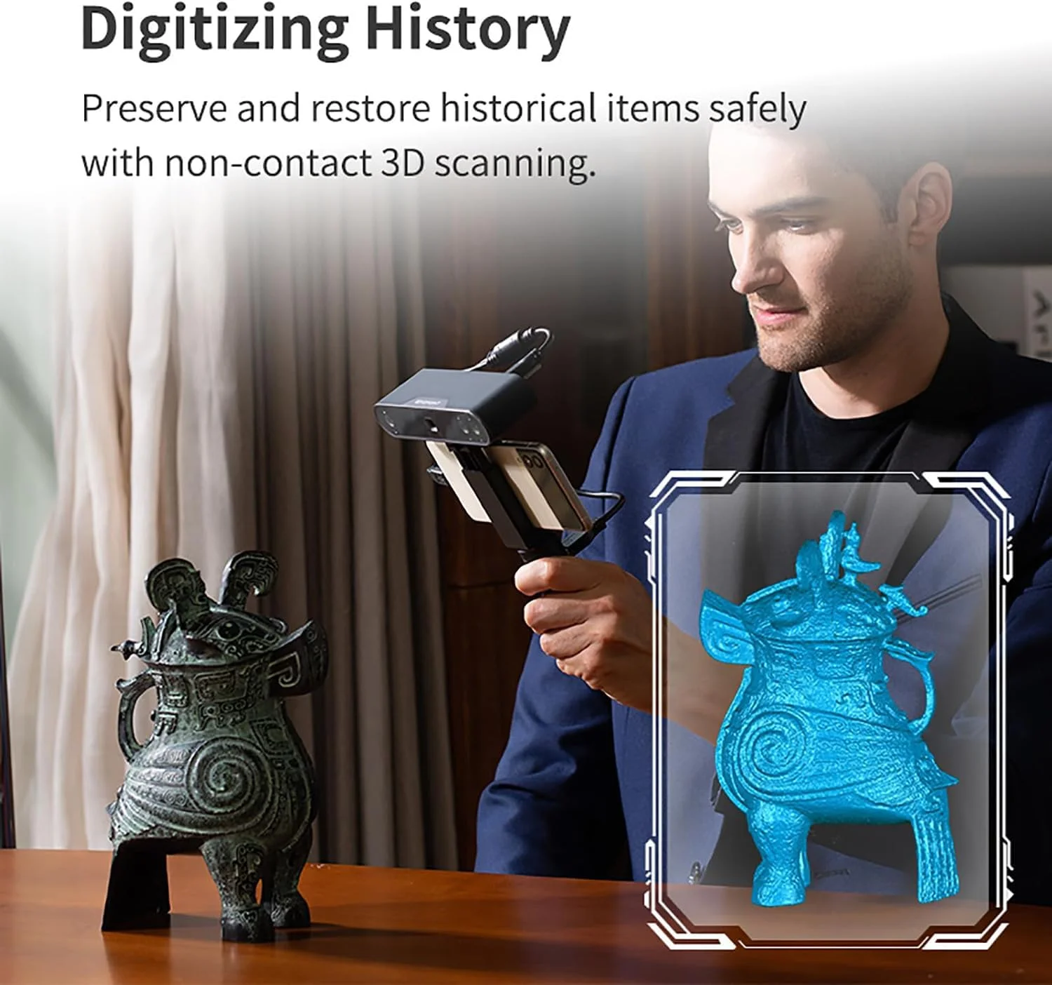 اسکنر سه بعدی دستی برای پرینت سه بعدی، اسکنر مدل سه بعدی با دقت 0.05 میلی متر و سرعت اسکن 18 فریم در ثانیه، اسکن سه بعدی تمام رنگی برای هنر و طراحی، پاسخگوی نیازهای اسکن شما