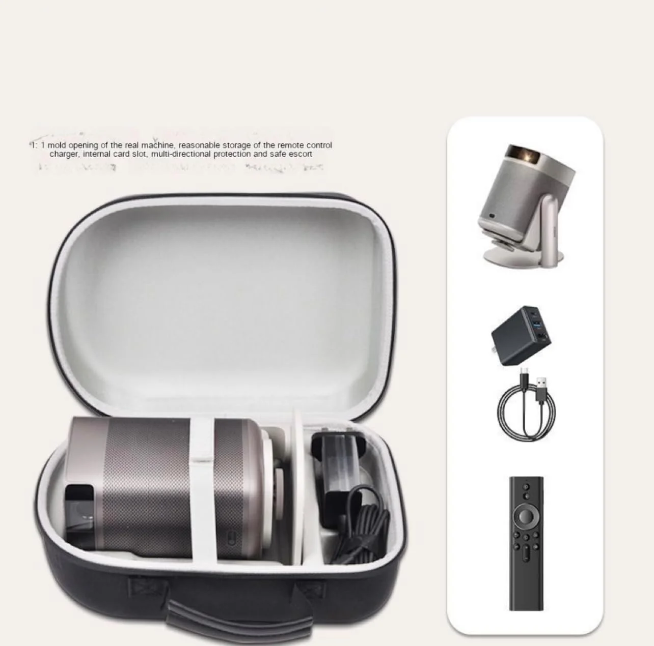 کیف سخت روکش دار Rokeblau برای پروژکتور XGIMI MOGO 2/XGIMI MOGO 2 Pro، ضد ضربه EVA، ضد آب، حمل آسان با کمربند توری قابل حمل، ظرفیت بزرگ برای نگهداری پروژکتور و لوازم جانبی