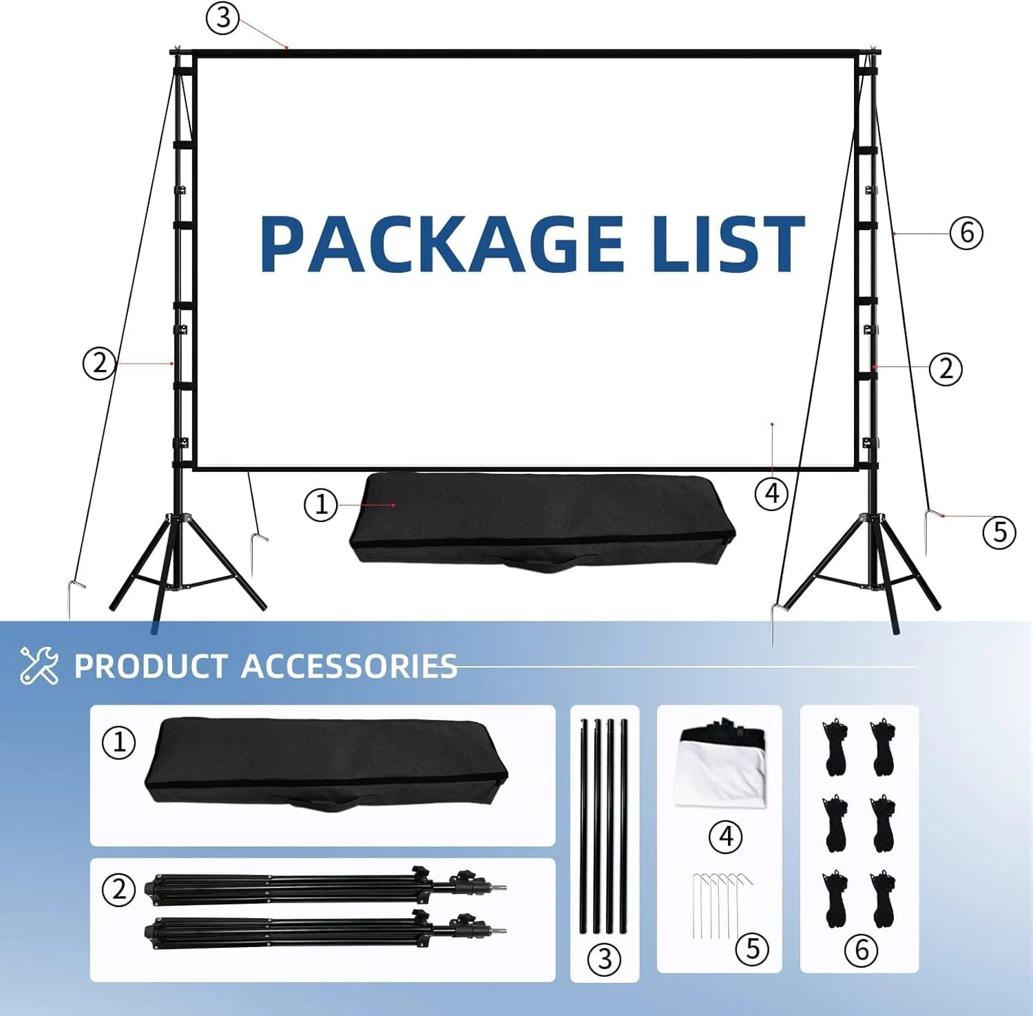 پرده نمایش و پایه، پرده نمایش قابل حمل برای داخل و خارج از منزل، نسبت تصویر 16:9، کیفیت 4K HD، بدون چروک، سبک وزن، به همراه کیف حمل برای شب های فیلم در حیاط خلوت (84 اینچ)