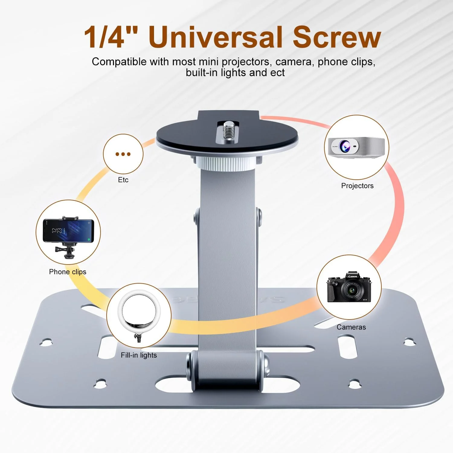 پایه رومیزی پروژکتور قابل حمل Salange، پایه سقفی/دیواری/رومیزی پروژکتور با قابلیت تاشو 180 درجه، ارتفاع قابل تنظیم، پیچ 1/4 اینچی سازگاری جهانی برای اکثر پروژکتورها برای خانه، فضای باز، دفتر پایه رومیزی پروژکتور قابل حمل Salange، پایه سقفی/دیواری/رومیزی پروژکتور با قابلیت تاشو 180 درجه، ارتفاع قابل تنظیم، پیچ 1/4 اینچی سازگاری جهانی برای اکثر پروژکتورها برای خانه، فضای باز، دفتر