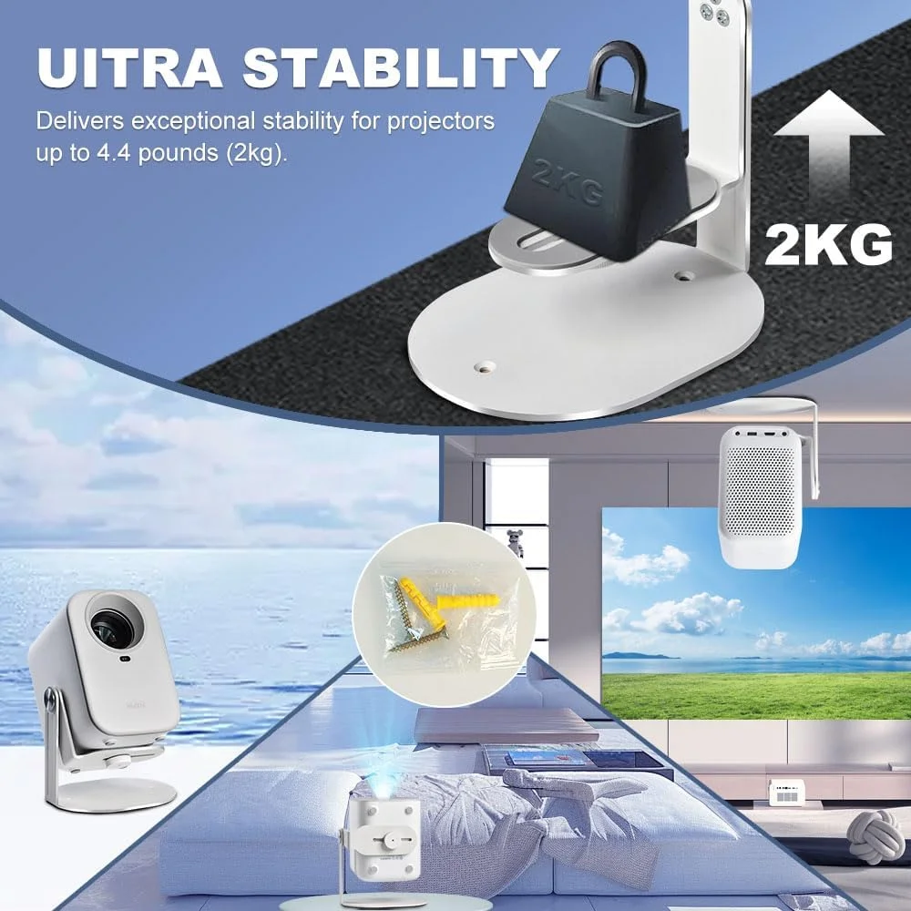 پایه رومیزی مینی پروژکتور Salange، پایه فلزی سفید رنگ پروژکتور با قابلیت چرخش 360 درجه، پایه دیواری پروژکتور با پیچ 1/4 اینچی سازگاری جهانی برای اکثر پروژکتورها برای سینمای خانگی/فضای باز پایه رومیزی مینی پروژکتور Salange، پایه فلزی سفید رنگ پروژکتور با قابلیت چرخش 360 درجه، پایه دیواری پروژکتور با پیچ 1/4 اینچی سازگاری جهانی برای اکثر پروژکتورها برای سینمای خانگی/فضای باز