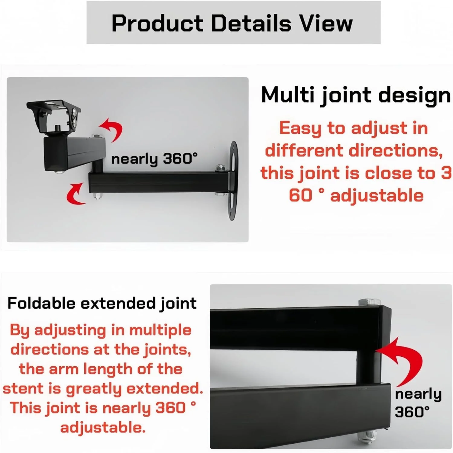 پایه دوربین مداربسته بازویی بلند | پایه گوشه چرخان 180 درجه | نگهدارنده پروژکتور یونیورسال | پایه دیواری فلزی برای دوربین مداربسته، بلندگوها، پروژکتورها | رنگ مشکی (5.9"+7.87" نوک اردکی) پایه دوربین مداربسته بازویی بلند | پایه گوشه چرخان 180 درجه | نگهدارنده پروژکتور یونیورسال | پایه دیواری فلزی برای دوربین مداربسته، بلندگوها، پروژکتورها | رنگ مشکی (5.9"+7.87" نوک اردکی)