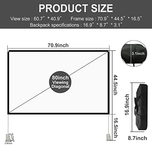 پرده نمایش پروژکتور SKERELL با پایه 80 اینچی قابل حمل، پرده نمایش فیلم 16:9 4K HD با کیف حمل برای سینمای خانگی داخلی و خارجی، حیاط خلوت و مسافرت پرده نمایش پروژکتور SKERELL با پایه 80 اینچی قابل حمل، پرده نمایش فیلم 16:9 4K HD با کیف حمل برای سینمای خانگی داخلی و خارجی، حیاط خلوت و مسافرت