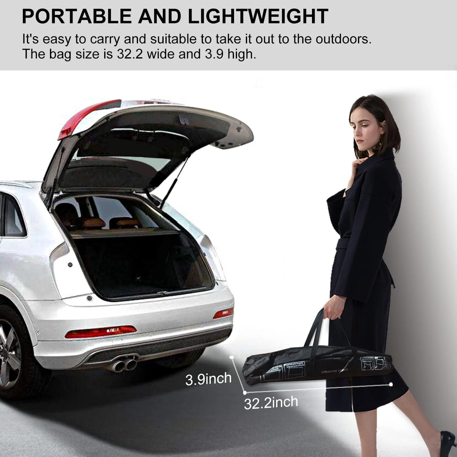 پرده نمایش پروژکتور SKERELL با پایه 100 اینچی، پرده نمایش قابل حمل 16:9 4K HD برای نمایش فیلم های جلو و عقب با کیف حمل برای سینمای خانگی داخلی و خارجی، حیاط خلوت و مسافرت پرده نمایش پروژکتور SKERELL با پایه 100 اینچی، پرده نمایش قابل حمل 16:9 4K HD برای نمایش فیلم های جلو و عقب با کیف حمل برای سینمای خانگی داخلی و خارجی، حیاط خلوت و مسافرت