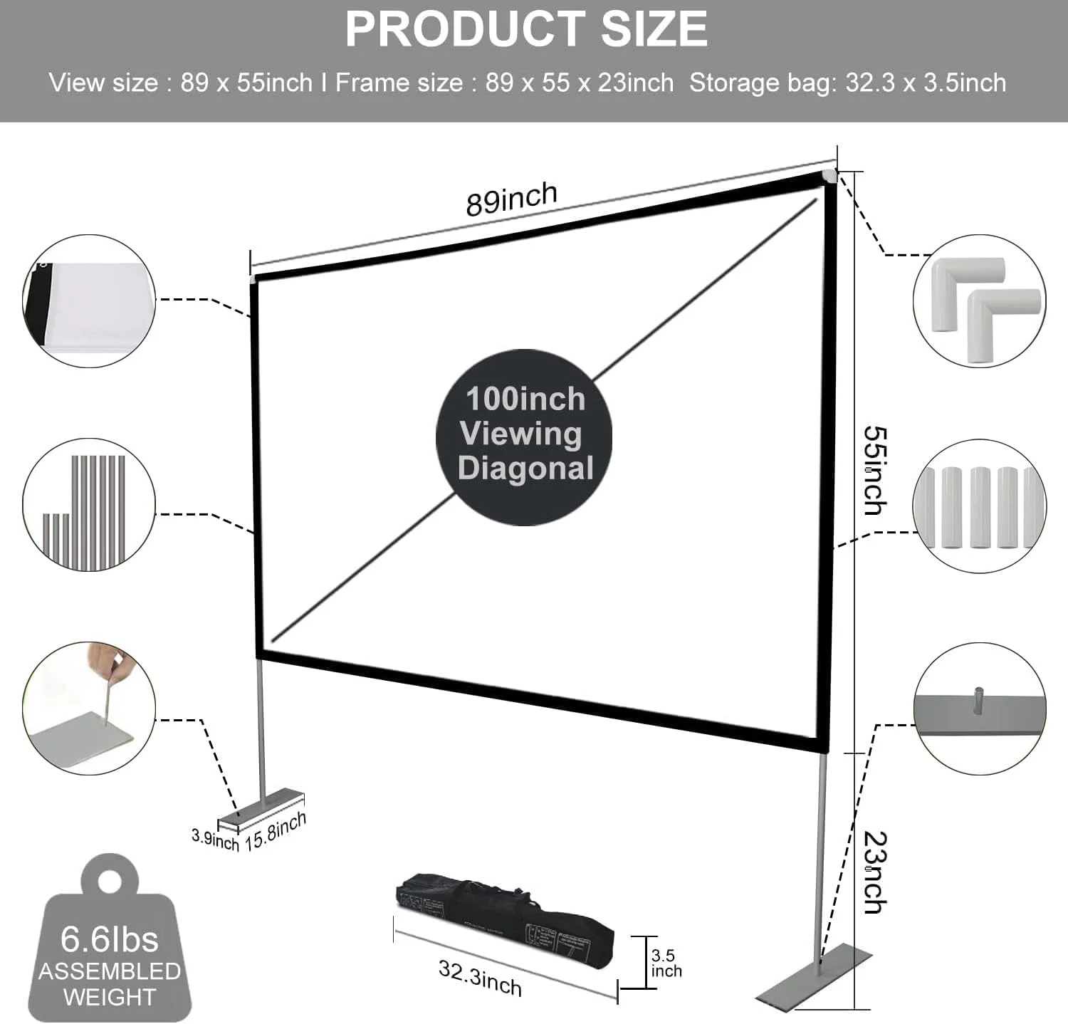 پرده نمایش پروژکتور SKERELL با پایه 100 اینچی، پرده نمایش قابل حمل 16:9 4K HD برای نمایش فیلم های جلو و عقب با کیف حمل برای سینمای خانگی داخلی و خارجی، حیاط خلوت و مسافرت پرده نمایش پروژکتور SKERELL با پایه 100 اینچی، پرده نمایش قابل حمل 16:9 4K HD برای نمایش فیلم های جلو و عقب با کیف حمل برای سینمای خانگی داخلی و خارجی، حیاط خلوت و مسافرت