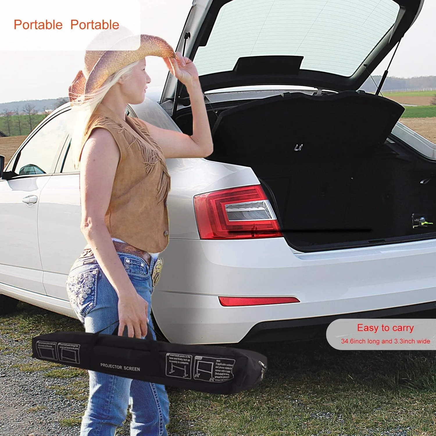 پرده نمایش پروژکتور SKERELL با پایه 120 اینچ، پرده نمایش قابل حمل 16:9 4K HD برای نمایش فیلم های جلو و عقب با کیف حمل برای سینمای خانگی داخلی و خارجی، حیاط خلوت و مسافرت