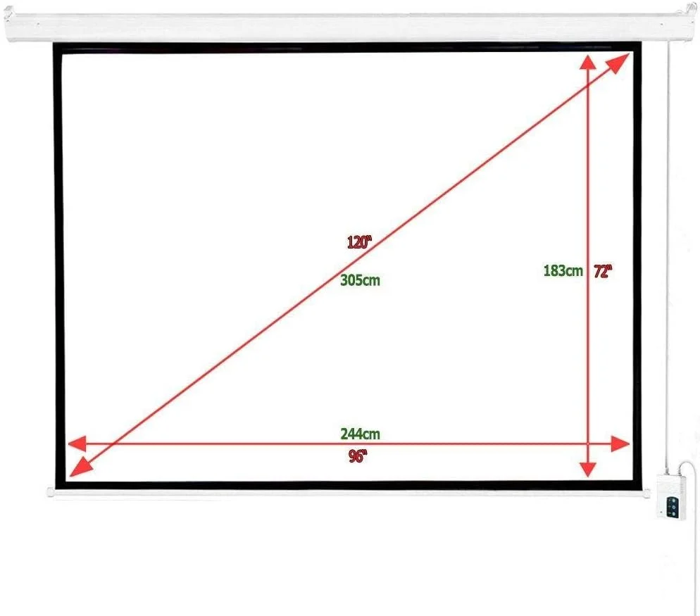 پرده نمایش برقی 120 اینچی با نسبت تصویر 4:3، سفید مات HD، نصب روی دیوار یا سقف، کنترل از راه دور، مناسب برای سینمای خانگی، تلویزیون و دفتر کار، ابعاد 244 در 183 سانتی متر پرده نمایش برقی 120 اینچی با نسبت تصویر 4:3، سفید مات HD، نصب روی دیوار یا سقف، کنترل از راه دور، مناسب برای سینمای خانگی، تلویزیون و دفتر کار، ابعاد 244 در 183 سانتی متر