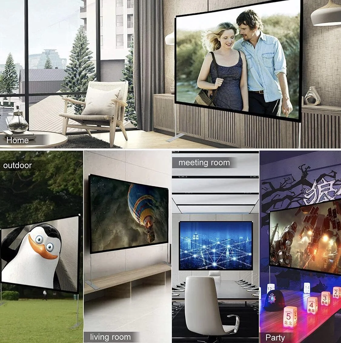 پرده نمایش پروژکتور با پایه 100 اینچ، پرده نمایش قابل حمل 16:9 4K HD برای نمایش های جلو و عقب، به همراه کیف حمل برای سینمای خانگی داخلی و خارجی، حیاط خلوت و مسافرت