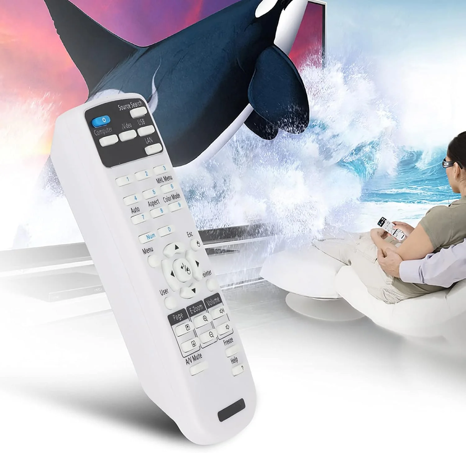 ریموت کنترل پروژکتور Sorandy، جایگزین کنترلر پروژکتور قابل حمل برای EX3220، EX5220، EX6220، EX7220، 725HD ریموت کنترل پروژکتور Sorandy، جایگزین کنترلر پروژکتور قابل حمل برای EX3220، EX5220، EX6220، EX7220، 725HD