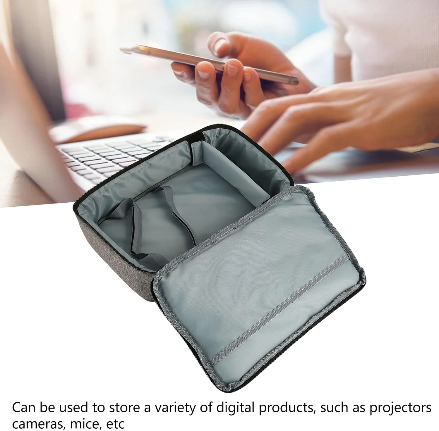 کیف پروژکتور باغی SPAPUR، 34.5x20x10 سانتی متر، کیف نگهداری دیجیتال قابل حمل پروژکتور ویدیویی ثابت با دسته محکم، خاکستری