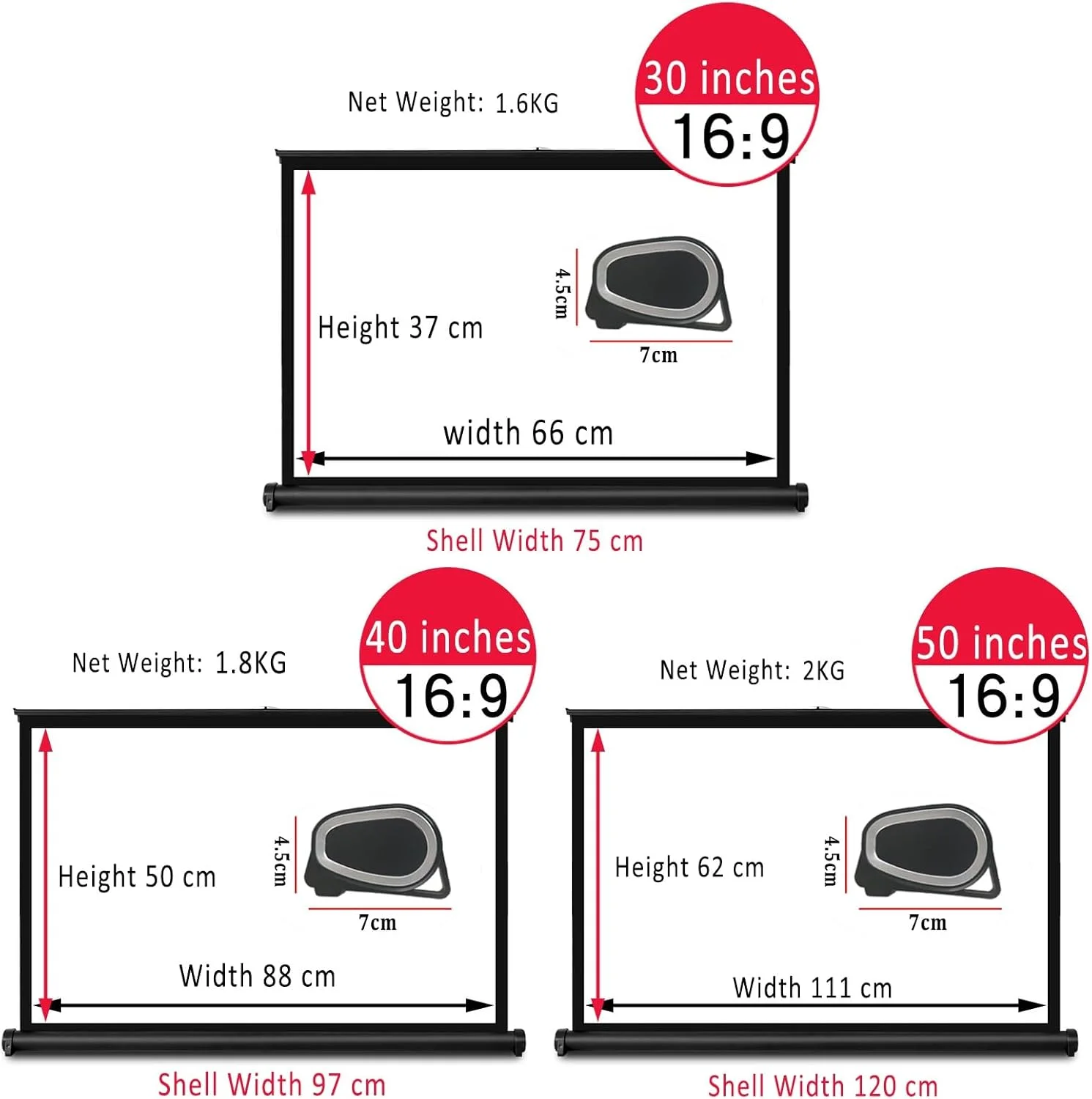 پرده نمایش پروژکتور ایستاده دستی، پرده نمایش ویدئویی قابل حمل و جمع شونده، 30، 40، 50 اینچ، پرده سینمای خانگی برای سینمای خانگی و فضای باز
