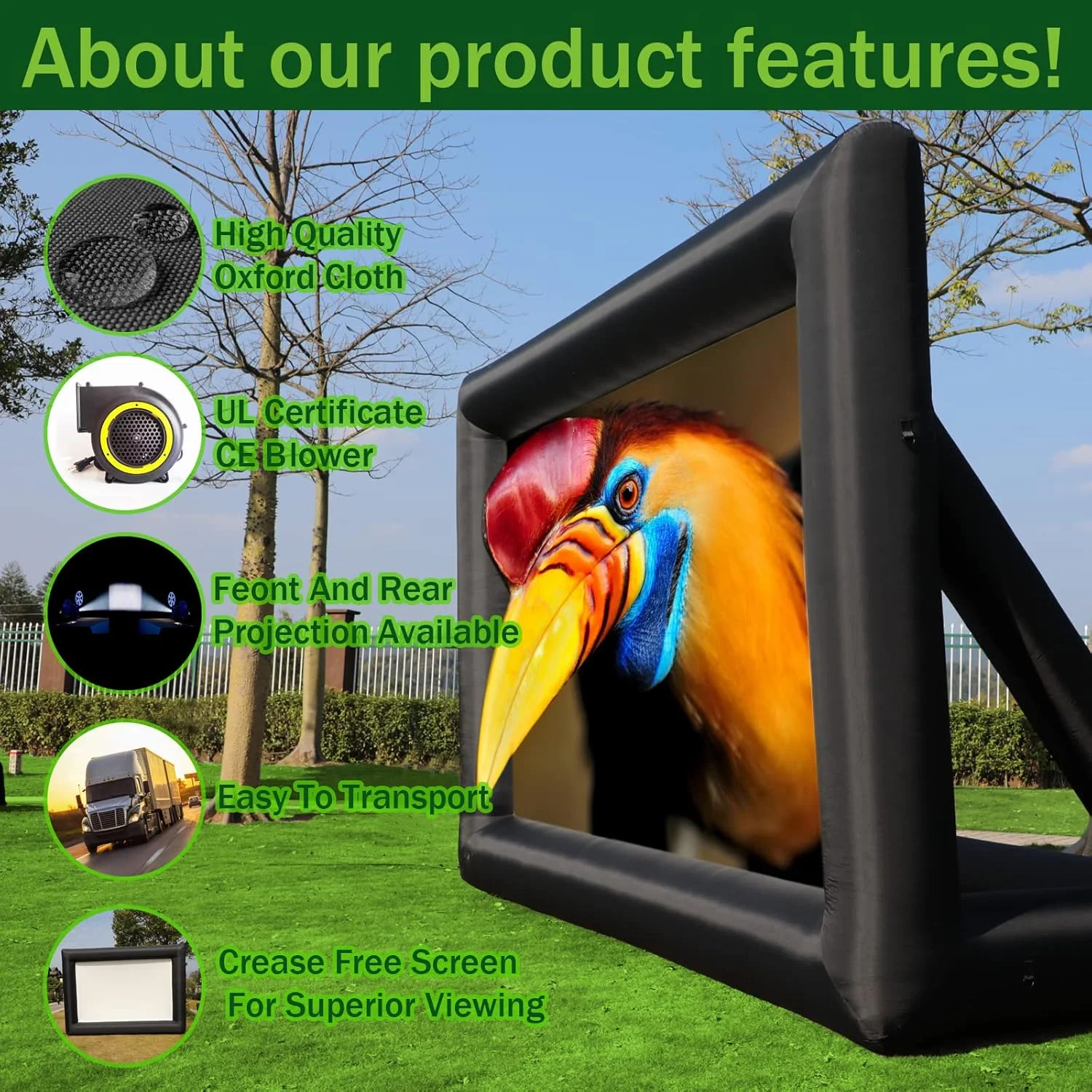 پرده نمایش بادی 4.8 متری، پرده نمایش پروژکتور داخلی و خارجی با کیف حمل برای نمایش از جلو و عقب پرده نمایش بادی 4.8 متری، پرده نمایش پروژکتور داخلی و خارجی با کیف حمل برای نمایش از جلو و عقب