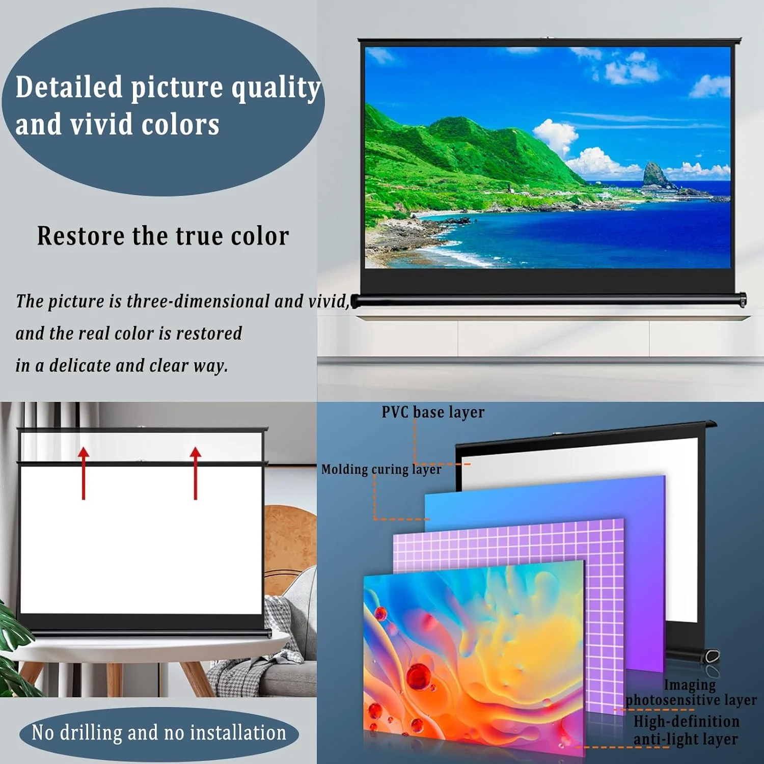 پرده نمایش پروژکتور ایستاده دستی، پرده نمایش ویدئویی قابل حمل و جمع شونده، 30، 40، 50 اینچ، پرده سینمای خانگی برای سینمای خانگی و فضای باز