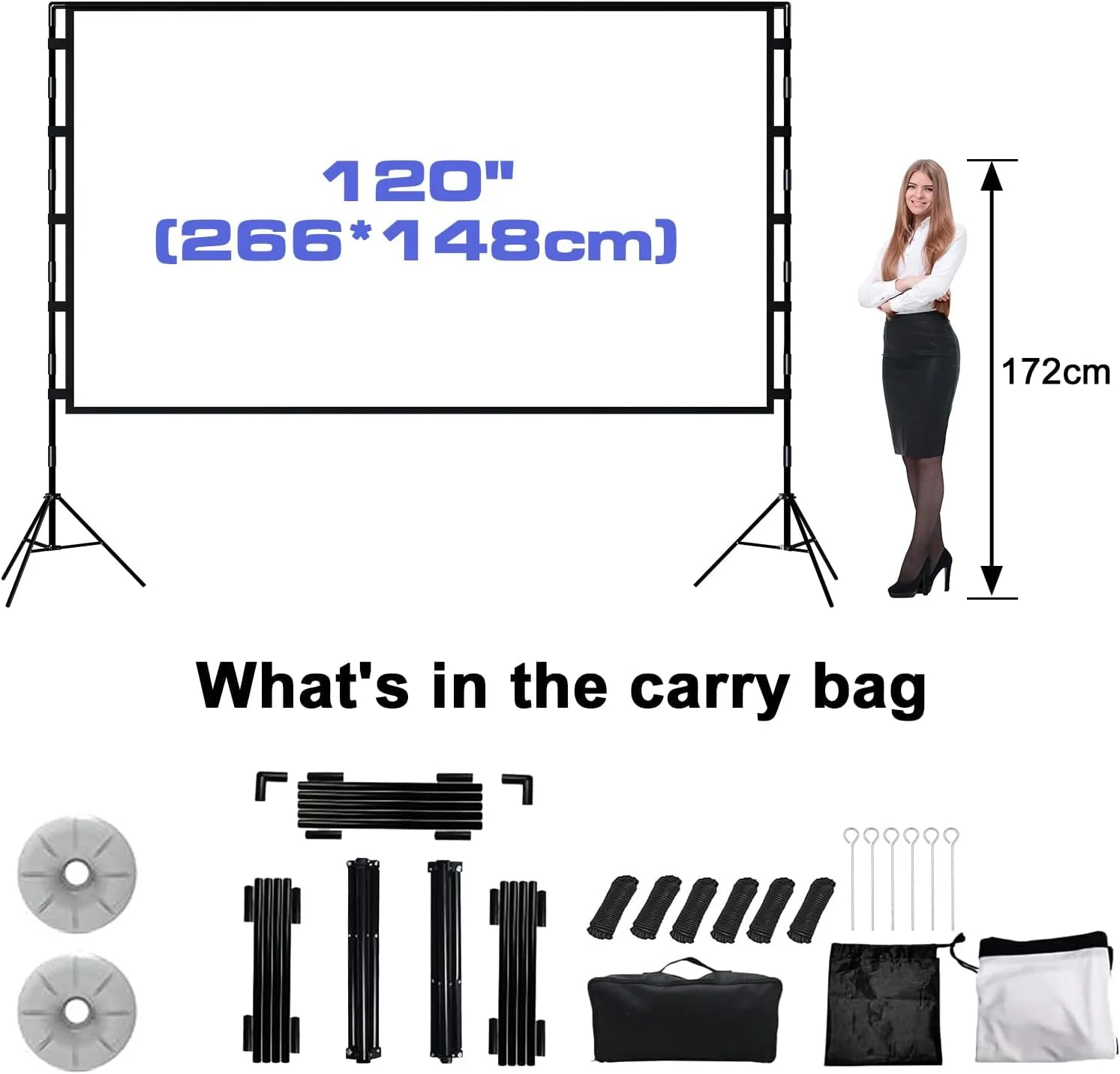 پرده نمایش پروژکتور با پایه 120 اینچی، قابل حمل، تاشو، ضد چروک، مناسب فیلم های 4K HD 16:9 برای سینمای خانگی، تئاتر در فضای باز به همراه کیف حمل پرده نمایش پروژکتور با پایه 120 اینچی، قابل حمل، تاشو، ضد چروک، مناسب فیلم های 4K HD 16:9 برای سینمای خانگی، تئاتر در فضای باز به همراه کیف حمل