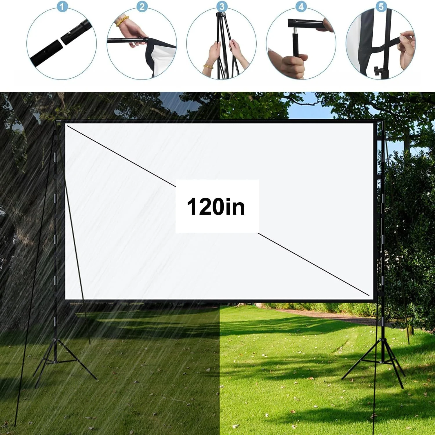 پرده نمایش پروژکتور 120 اینچی STAYOUNG - 16:9 تاشو قابل حمل، پرده نمایش پروژکتور داخلی و خارجی با پایه، برای سینمای خانگی داخلی، حیاط خلوت، مسافرت