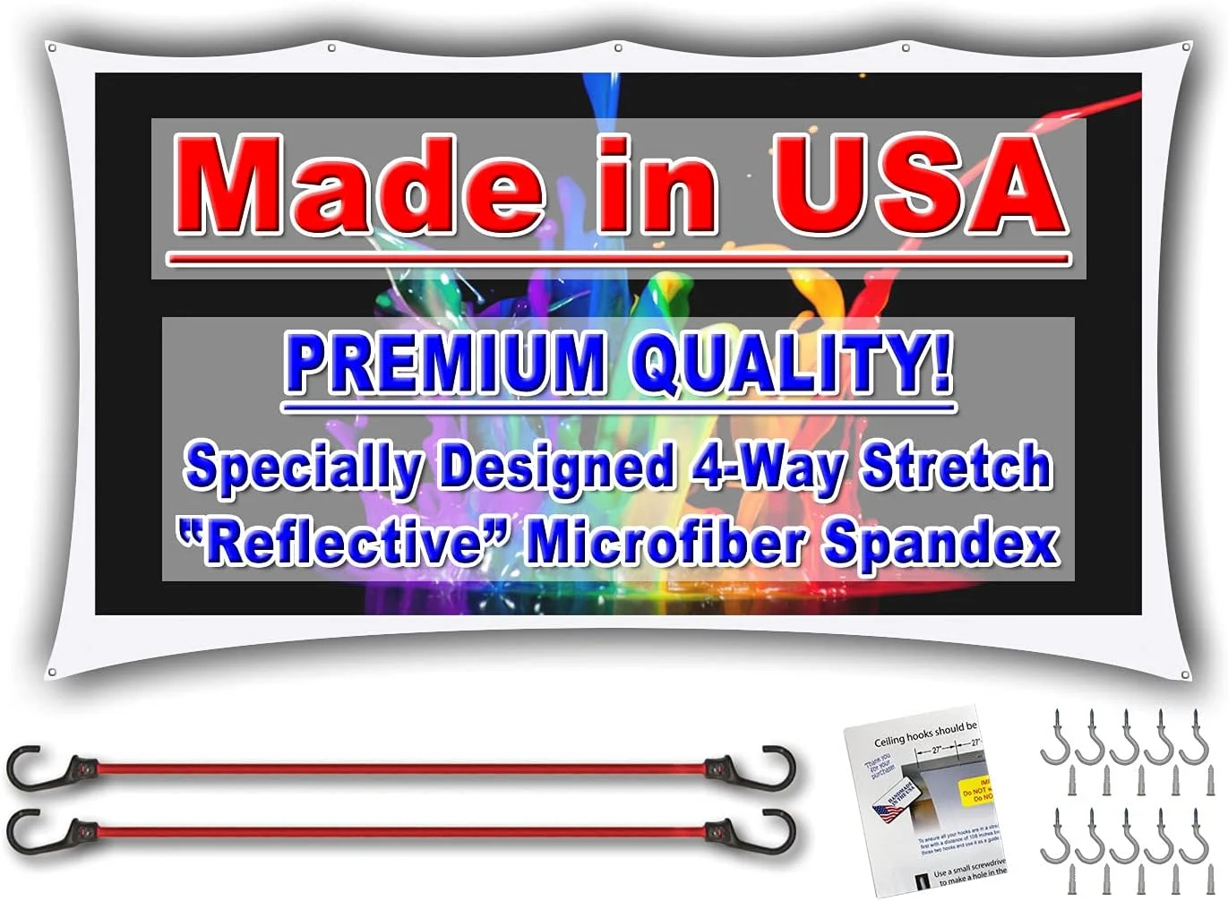 پرده نمایش پروژکتور اسپندکس قابل حمل StretchScreenUSA با ابعاد 120 اینچ. کیت کامل شامل پارچه کشسان 5 در 9 فوت و سخت افزار برای استفاده در فضای داخلی یا خارجی حیاط خلوت برای تماشای فیلم. 3D DL پرده نمایش پروژکتور اسپندکس قابل حمل StretchScreenUSA با ابعاد 120 اینچ. کیت کامل شامل پارچه کشسان 5 در 9 فوت و سخت افزار برای استفاده در فضای داخلی یا خارجی حیاط خلوت برای تماشای فیلم. 3D DL