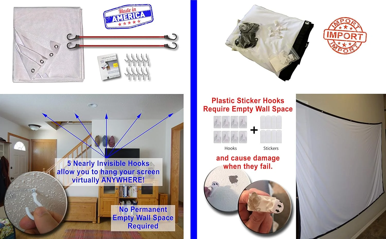 پرده نمایش پروژکتور اسپندکس قابل حمل StretchScreenUSA با ابعاد 120 اینچ. کیت کامل شامل پارچه کشسان 5 در 9 فوت و سخت افزار برای استفاده در فضای داخلی یا خارجی حیاط خلوت برای تماشای فیلم. 3D DL