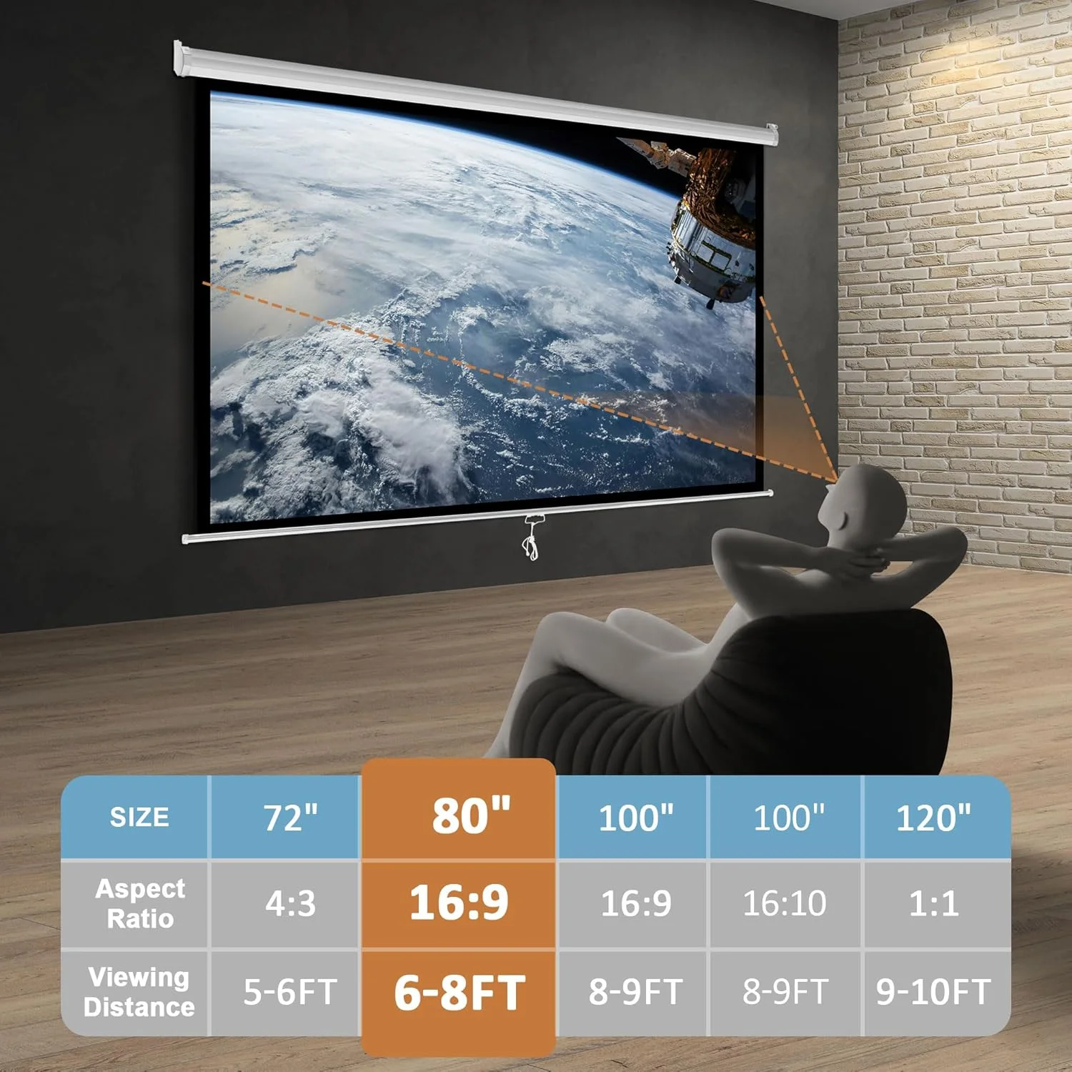 پرده نمایش 80 اینچی HD با نسبت تصویر 16:9، تاشو، ضد چروک، قابل حمل، مناسب برای سینمای خانگی، ارائه، آموزش، نمایش عمومی در فضای باز و داخلی