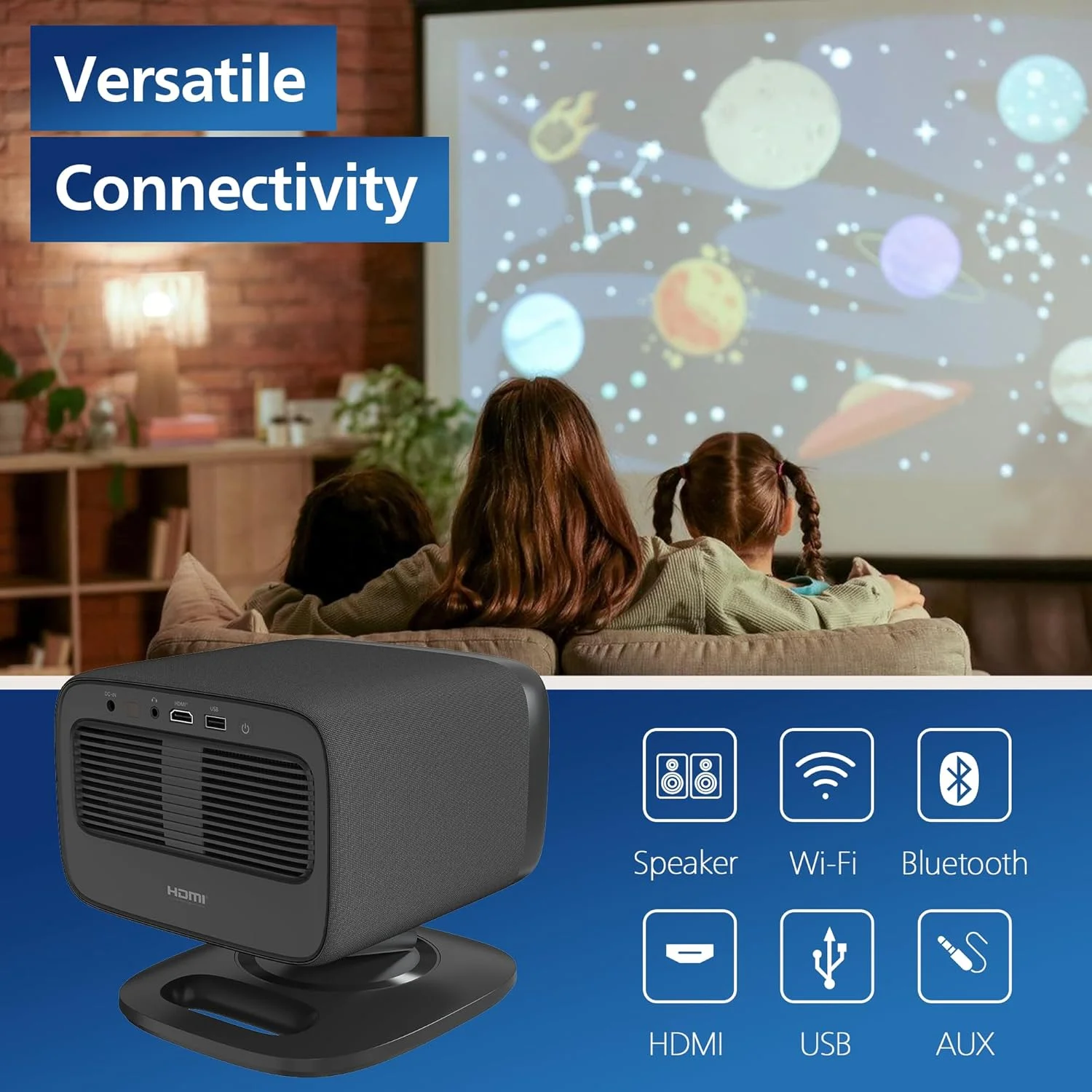 پروژکتور هوشمند فیلیپس Neopix 450، Full HD 1920x1080p، Google TV، منبع نور LED، بلندگوهای استریو 2x5W، مشکی