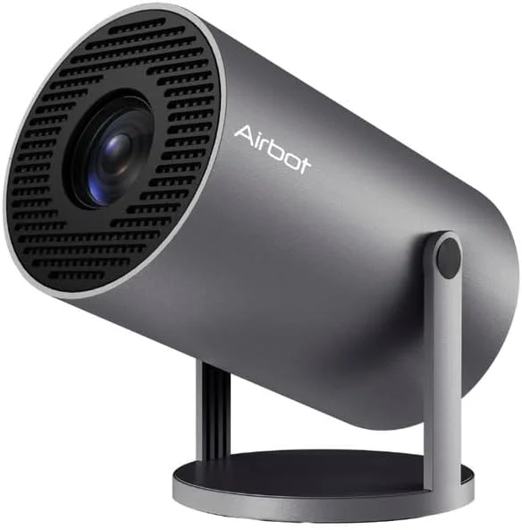 پروژکتور بازی ایربات PJ168 EU - با کیفیت 1080P/4K، دارای وای‌فای 6، روشنایی 150 انسی لومن، اندروید 11، قابلیت چرخش 360 درجه، پروژکتور قابل حمل و سبک