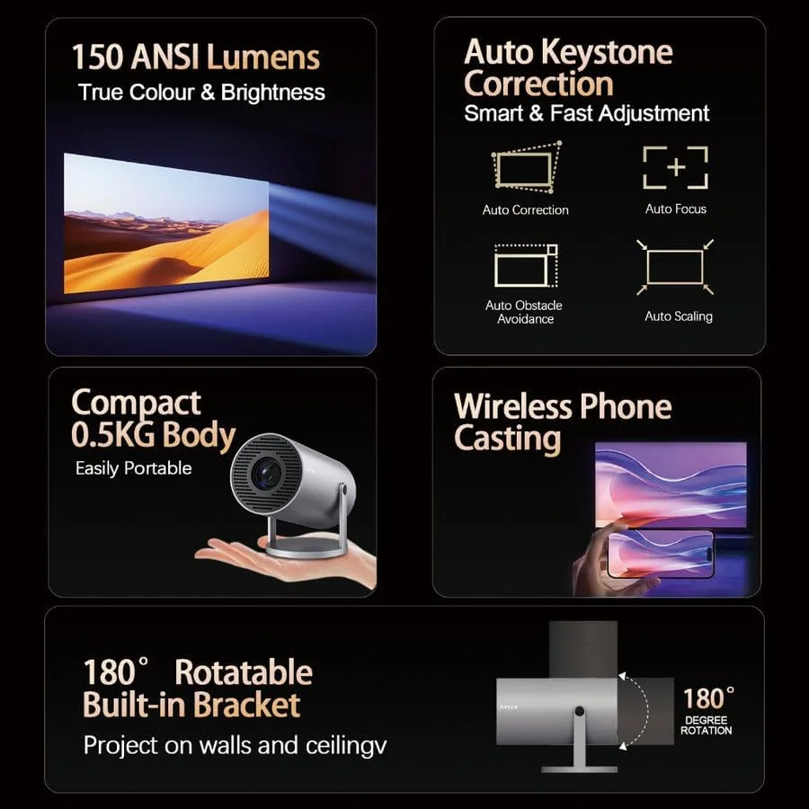 پروژکتور بازی ایربات PJ168 EU - با کیفیت 1080P/4K، دارای وایفای 6، روشنایی 150 انسی لومن، اندروید 11، قابلیت چرخش 360 درجه، پروژکتور قابل حمل و سبک پروژکتور بازی ایربات PJ168 EU - با کیفیت 1080P/4K، دارای وایفای 6، روشنایی 150 انسی لومن، اندروید 11، قابلیت چرخش 360 درجه، پروژکتور قابل حمل و سبک