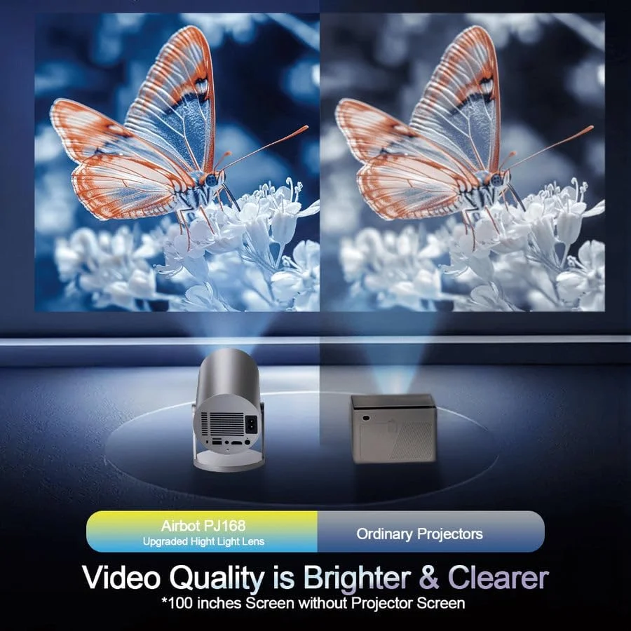 پروژکتور بازی ایربات PJ168 EU - با کیفیت 1080P/4K، دارای وایفای 6، روشنایی 150 انسی لومن، اندروید 11، قابلیت چرخش 360 درجه، پروژکتور قابل حمل و سبک پروژکتور بازی ایربات PJ168 EU - با کیفیت 1080P/4K، دارای وایفای 6، روشنایی 150 انسی لومن، اندروید 11، قابلیت چرخش 360 درجه، پروژکتور قابل حمل و سبک