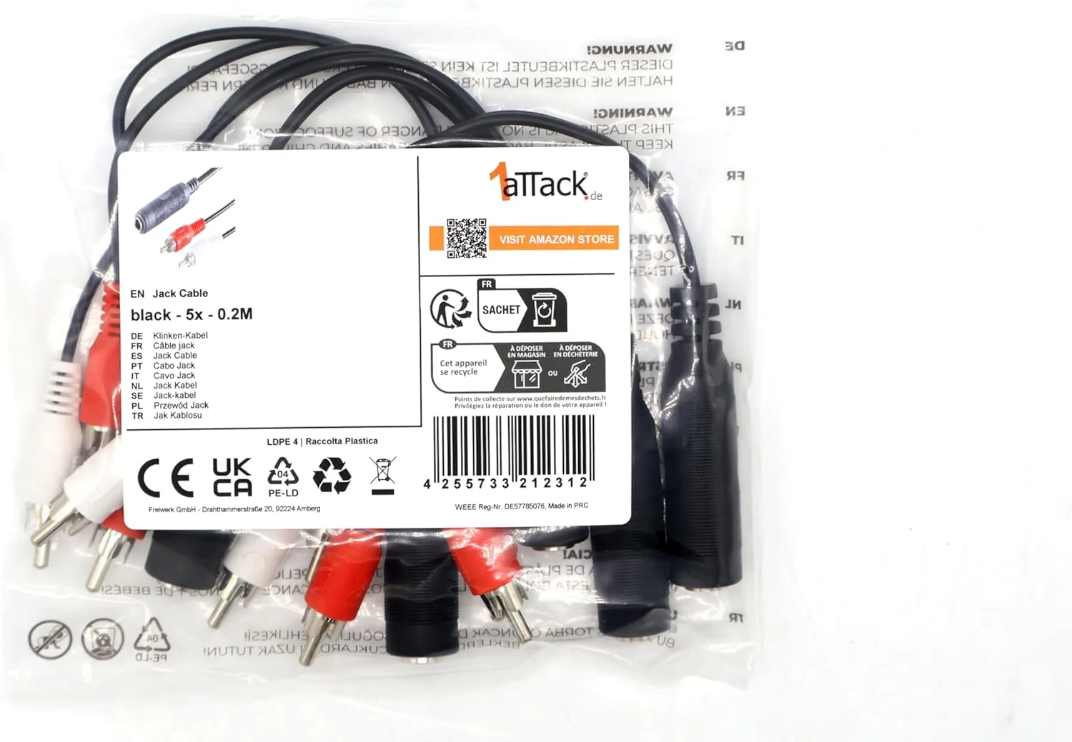 1aTTack.de 5 عدد کابل آداپتور 0.2 متری - جک استریو 6.3 میلی متری به 2 RCA نر، با روکش مشکی، دوشاخه های قالب گیری شده، اتصالات با روکش نیکل، ایده آل برای اتصالات صوتی و تصویری 1aTTack.de 5 عدد کابل آداپتور 0.2 متری - جک استریو 6.3 میلی متری به 2 RCA نر، با روکش مشکی، دوشاخه های قالب گیری شده، اتصالات با روکش نیکل، ایده آل برای اتصالات صوتی و تصویری
