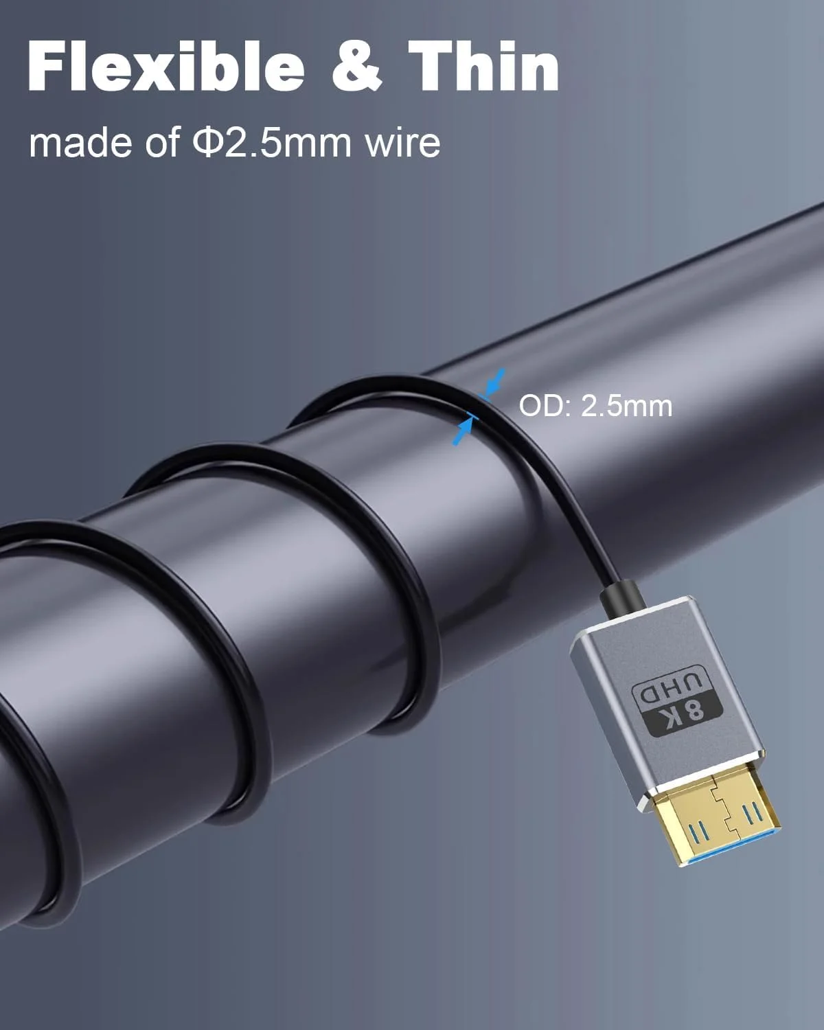 کابل مینی HDMI به HDMI 8K - آداپتور فوق العاده نازک 48 گیگابیت بر ثانیه (1.2 متر)، پشتیبانی از HDR 8K@60Hz و 4K@240Hz، OD2.5mm باریک برای لپ تاپ/تبلت/پروژکتور (خاکستری فضایی) کابل مینی HDMI به HDMI 8K - آداپتور فوق العاده نازک 48 گیگابیت بر ثانیه (1.2 متر)، پشتیبانی از HDR 8K@60Hz و 4K@240Hz، OD2.5mm باریک برای لپ تاپ/تبلت/پروژکتور (خاکستری فضایی)