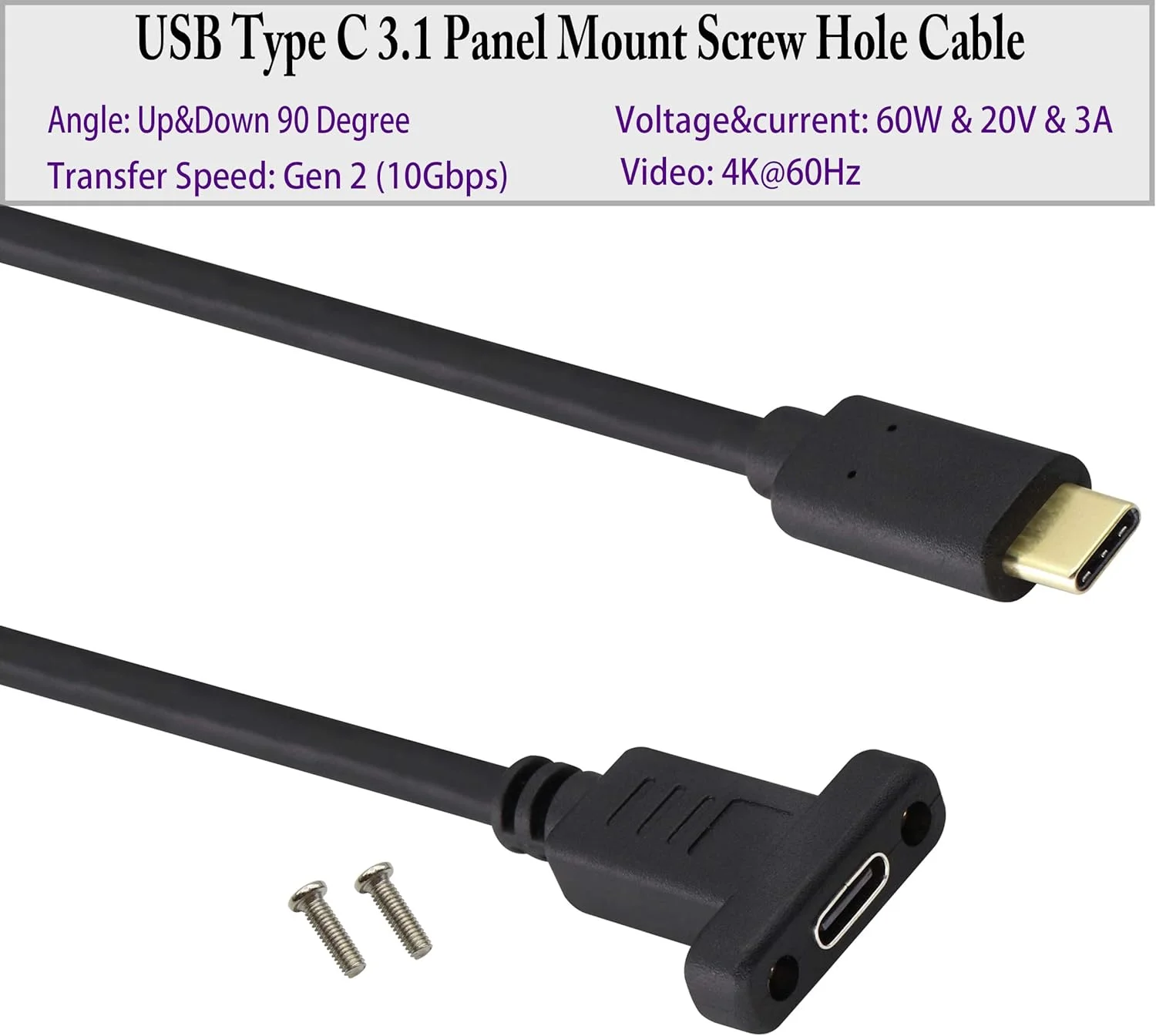 کابل آداپتور نصب پنل USB Type C 3.1 AAOTOKK، کابل پیچ نصب پنل USB-C 3.1 Gen2 10Gbps نر به ماده USB C، پشتیبانی از شارژ، داده، صدا، کابل ویدئو برای لپ تاپ، تبلت، تلفن همراه (0.3M/1ft)