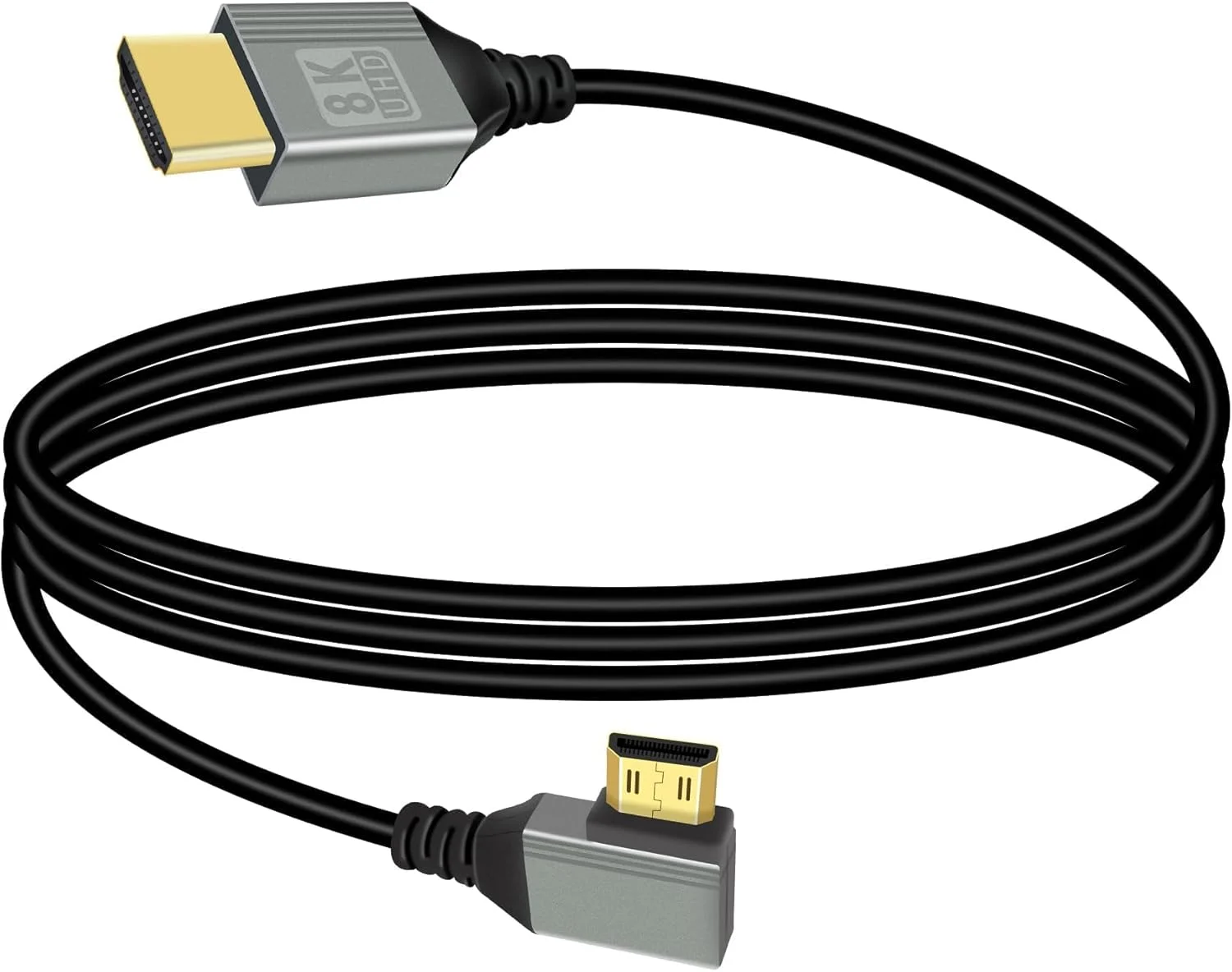 کابل تبدیل مینی HDMI به HDMI 8K، زاویه راست 90 درجه، مینی HDMI نر به HDMI نر 8K@60Hz 4K@120Hz 48Gbps سرعت بالا HDMI 2.1، سازگار با لپ تاپ، تلویزیون، دوربین فیلمبرداری و غیره (1 متر)