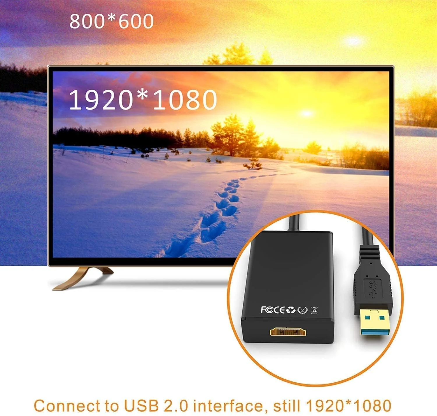 تبدیل USB به HDMI، مبدل کابل گرافیک ویدیو USB 3.0/2.0 به HDMI 1080p با صدا برای کامپیوتر، لپ تاپ و پروژکتور