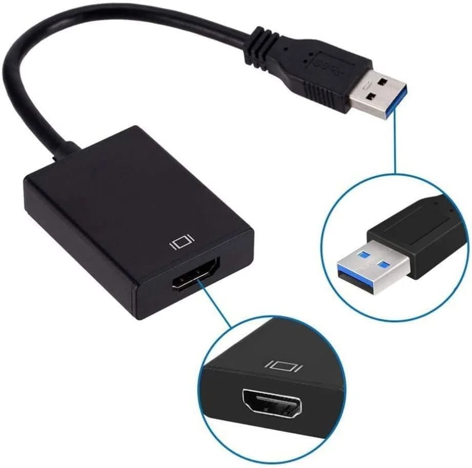 آداپتور USB به HDMI، مبدل کابل گرافیک ویدیویی USB 3.0/2.0 به HDMI 1080P با صدا برای پروژکتور لپ تاپ PC، HDTV سازگار با Windows/XP 7/8/8.1/10