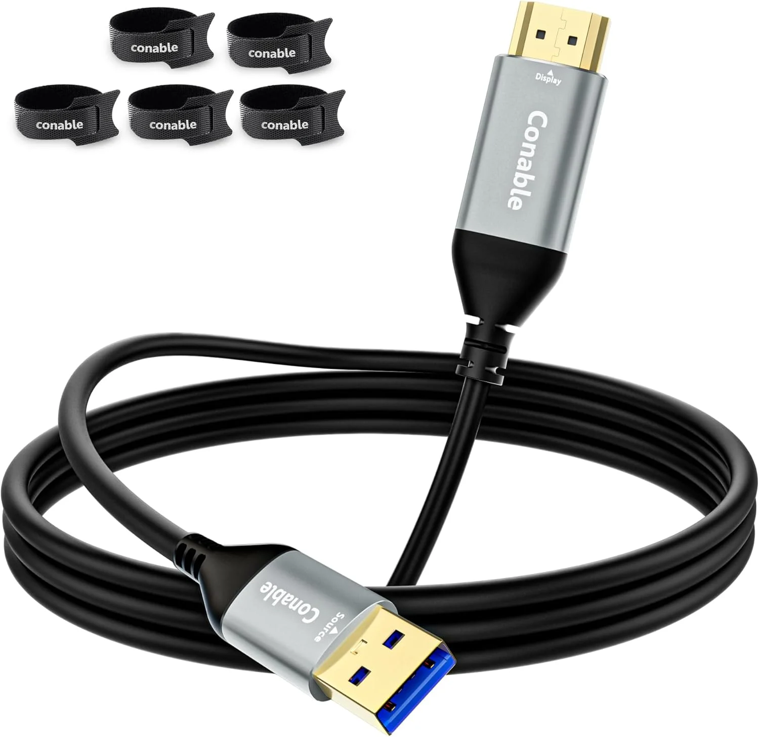 کابل تبدیل USB به HDMI طول 1.2 متر، کابل انعطاف پذیر یک طرفه USB-A 3.0 به HDMI صدا و تصویر HD، تراشه هوشمند، 2K/1080P واقعی با نرخ 60 هرتز، برای تلویزیون، پروژکتور، مانیتور، فقط پشتیبانی از ویندوز 11/10/8/8.1/7، سیستم عامل مک