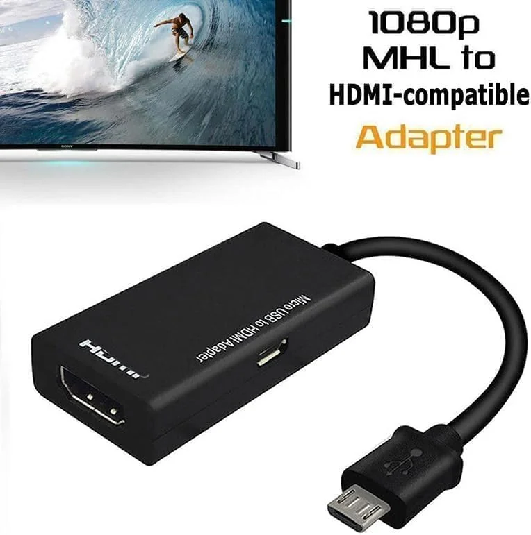 مبدل میکرو USB به HDMI مدل STS® MHL با 11 پین - پشتیبانی از خروجی صدا/تصویر 1080p برای اندروید/سامسونگ گلکسی S3/S4/S5/نوت 2/3/4، تب 3/تب S و غیره - مشکی