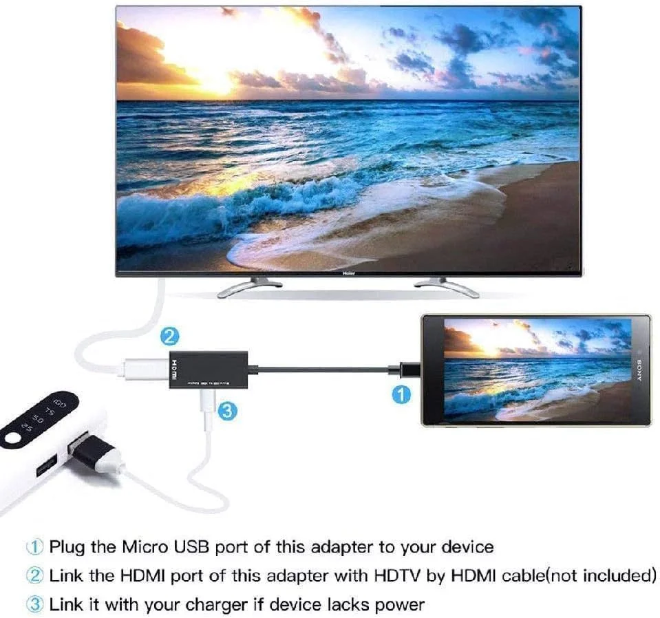 مبدل میکرو USB به HDMI مدل STS® MHL با 11 پین - پشتیبانی از خروجی صدا/تصویر 1080p برای اندروید/سامسونگ گلکسی S3/S4/S5/نوت 2/3/4، تب 3/تب S و غیره - مشکی