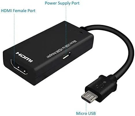 مبدل میکرو USB به HDMI مدل STS® MHL با 11 پین - پشتیبانی از خروجی صدا/تصویر 1080p برای اندروید/سامسونگ گلکسی S3/S4/S5/نوت 2/3/4، تب 3/تب S و غیره - مشکی
