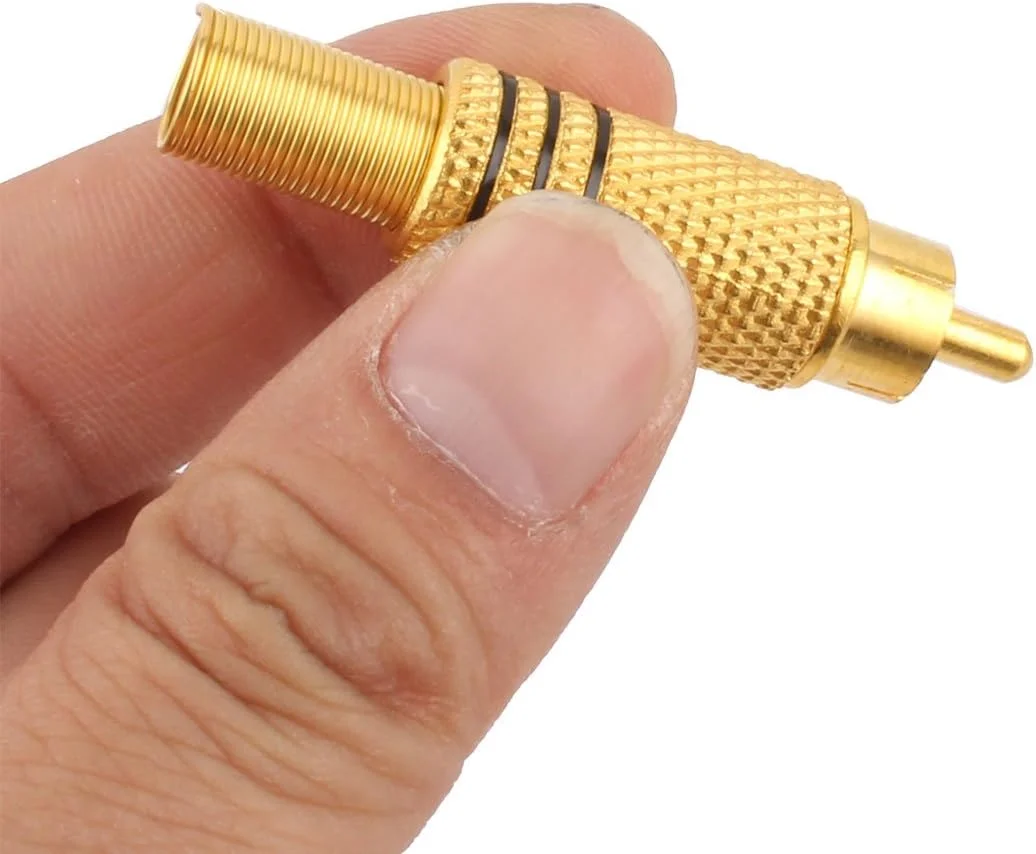 آداپتور کابل جک فلزی (توزیع الکتریکی) فنری اتصال دهنده صوتی و تصویری RCA، رنگ طلایی