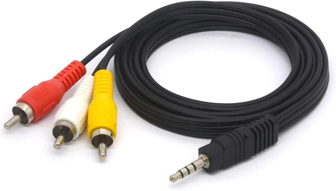 کابل خروجی صوتی و تصویری AV دوربین فیلمبرداری 3.5 میلی متری به RCA، کابل جایگزین ورودی AV سه فیش RCA به 3.5 میلی متری برای تلویزیون سونی 1.5 متری