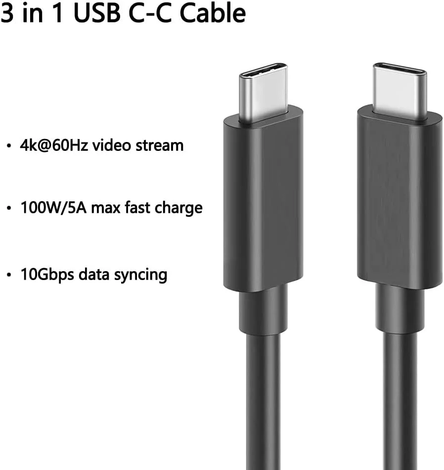 کابل مانیتور اکسترنال قابل حمل Akingdleo، USB 3.1 USB C با سرعت 10 گیگابیت بر ثانیه، شارژ سریع 100 واتی، خروجی ویدئو 4K@60Hz، سازگار با مانیتور قابل حمل ASUS ZenScreen MB16A/ MB14AC/ MB16AC USB Type-C