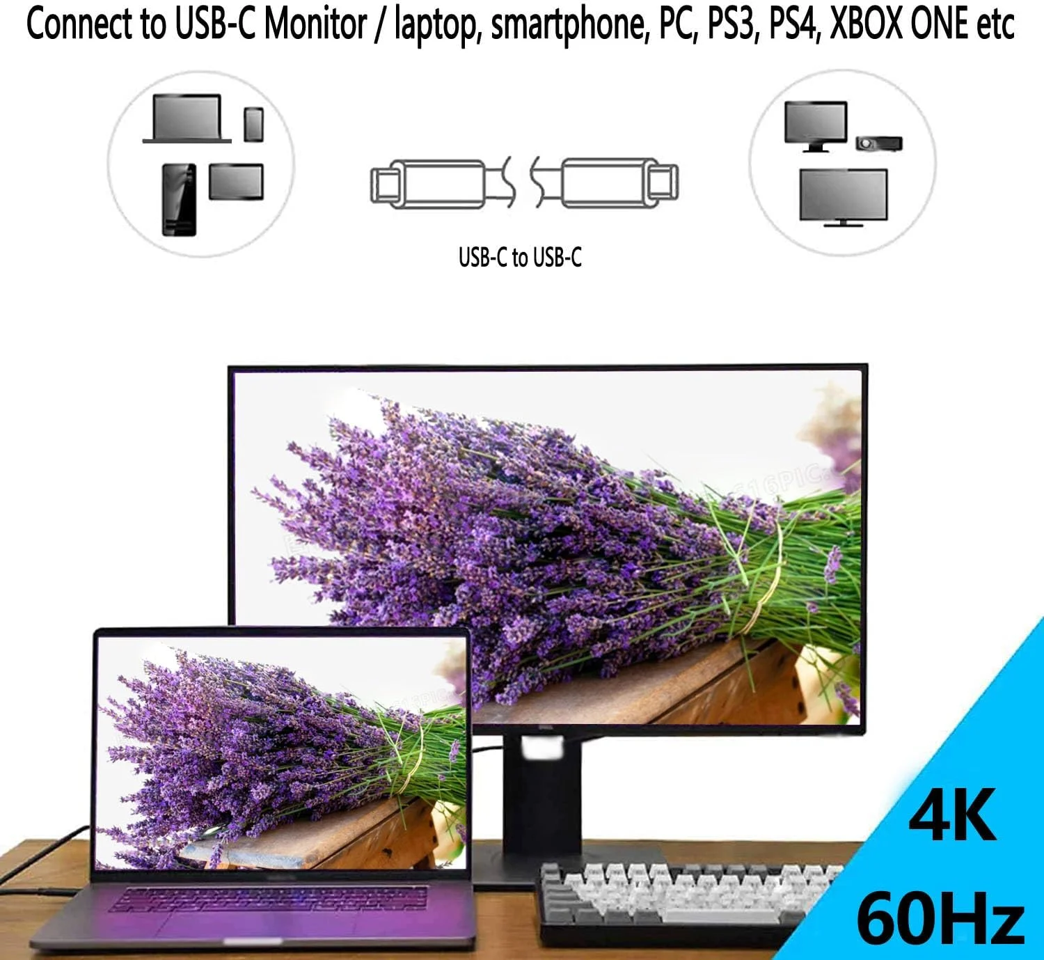 کابل مانیتور اکسترنال قابل حمل Akingdleo، USB 3.1 USB C با سرعت 10 گیگابیت بر ثانیه، شارژ سریع 100 واتی، خروجی ویدئو 4K@60Hz، سازگار با مانیتور قابل حمل ASUS ZenScreen MB16A/ MB14AC/ MB16AC USB Type-C