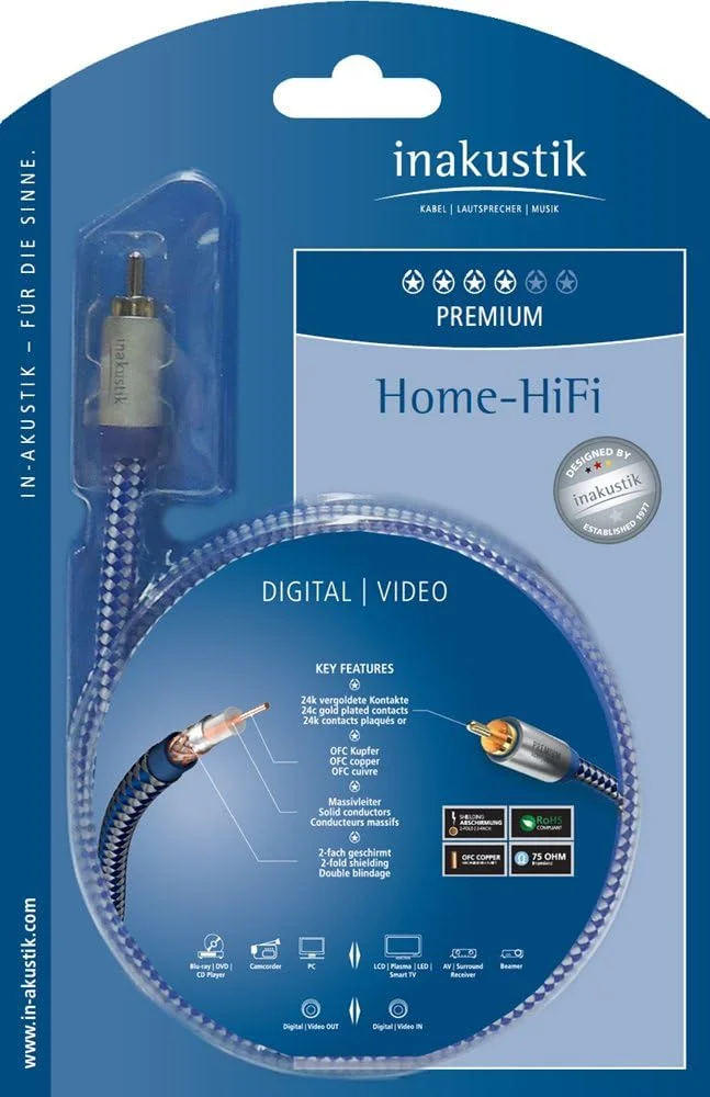 کابل کواکسیال دیجیتال صوتی این-آکوستیک پریمیوم II طول 1 متر کابل کواکسیال دیجیتال صوتی این-آکوستیک پریمیوم II طول 1 متر