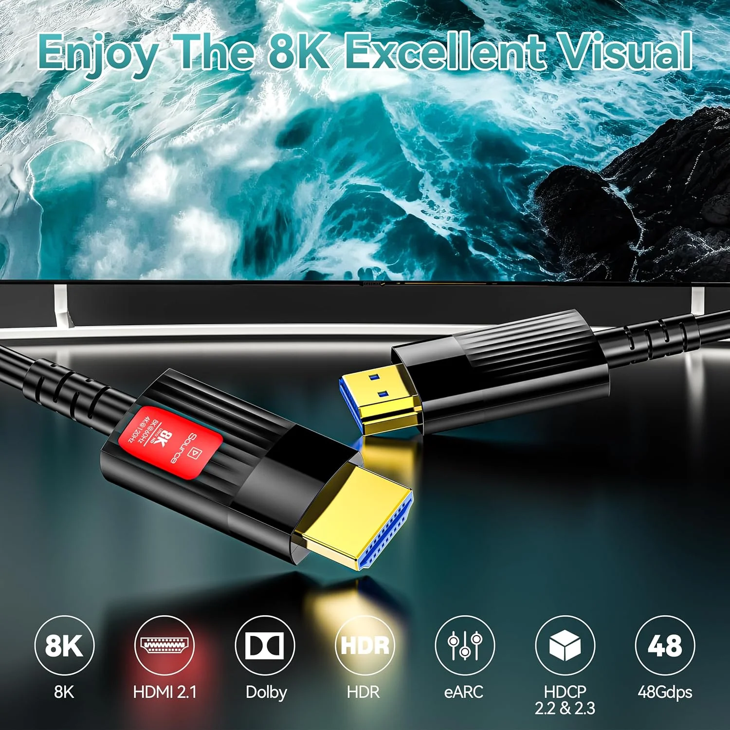 کابل فیبر نوری HDMI انه متا 12 متری، کابل HDMI 2.1 بلند با پشتیبانی از سرعت بالای 48 گیگابیت بر ثانیه، 8K@60Hz، 4K@120Hz، HDR پویا، eARC، HDCP 2.2 و 2.3، Dolby Atmos برای مانیتور، تلویزیون، پروژکتور و کنسول بازی کابل فیبر نوری HDMI انه متا 12 متری، کابل HDMI 2.1 بلند با پشتیبانی از سرعت بالای 48 گیگابیت بر ثانیه، 8K@60Hz، 4K@120Hz، HDR پویا، eARC، HDCP 2.2 و 2.3، Dolby Atmos برای مانیتور، تلویزیون، پروژکتور و کنسول بازی