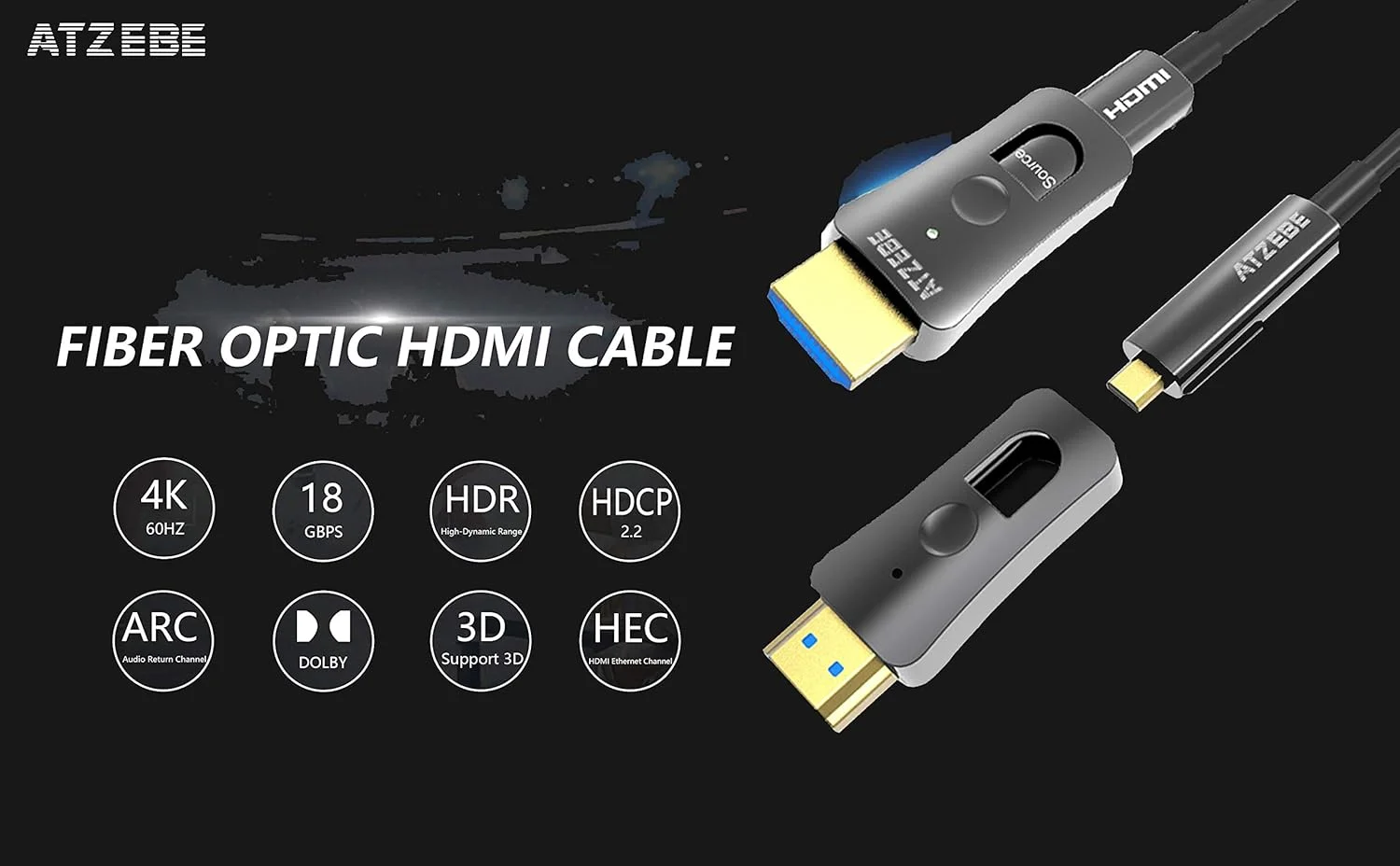کابل HDMI فیبر نوری 9 متری، پشتیبانی از 4K@60Hz، 4:4:4، 18Gbps، HDR، Dolby Vision، HDCP2.2، ARC، 3D، کابل HDMI نوری 4K با کانکتورهای دوگانه میکرو HDMI و HDMI استاندارد کابل HDMI فیبر نوری 9 متری، پشتیبانی از 4K@60Hz، 4:4:4، 18Gbps، HDR، Dolby Vision، HDCP2.2، ARC، 3D، کابل HDMI نوری 4K با کانکتورهای دوگانه میکرو HDMI و HDMI استاندارد