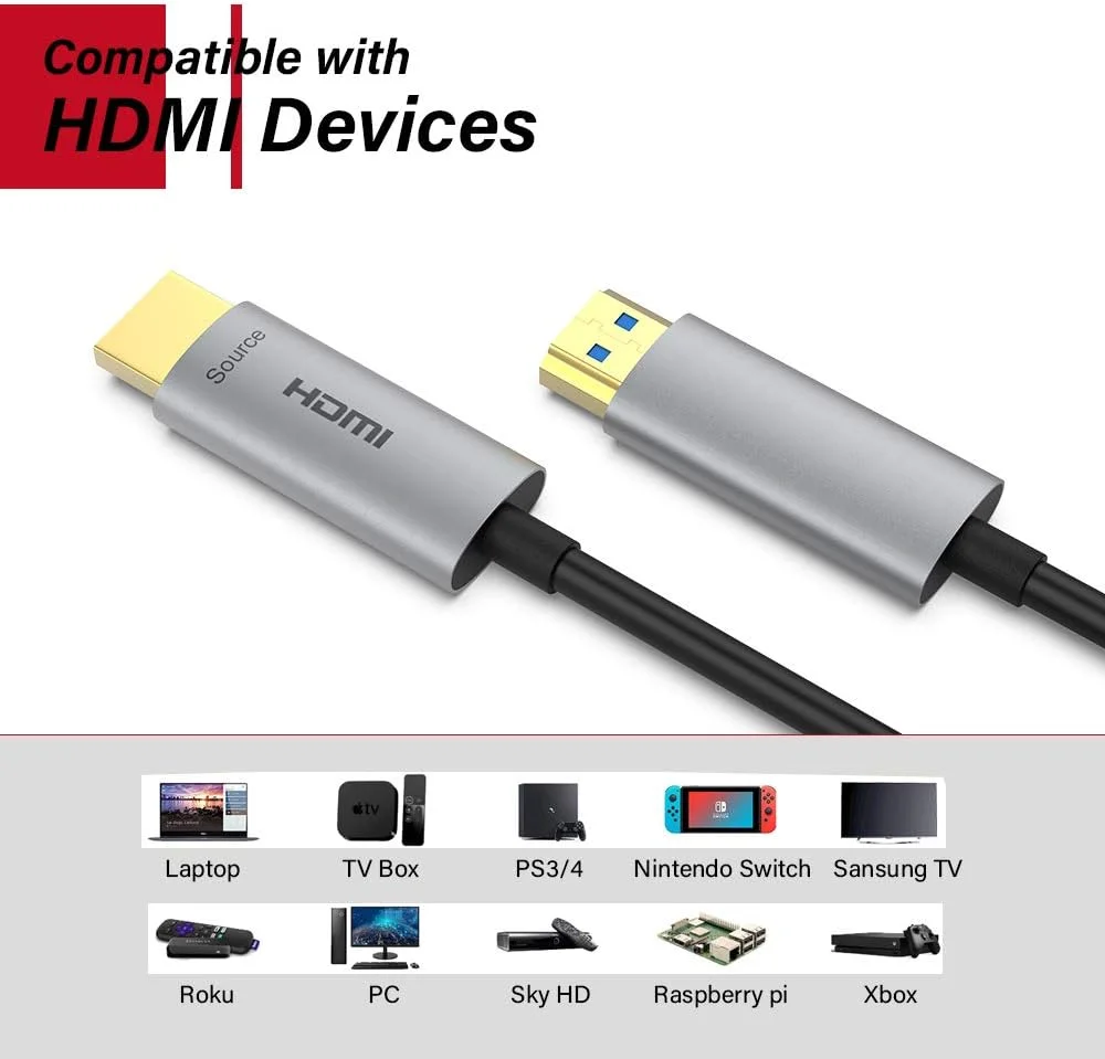 کابل HDMI فیبر نوری 4.5 متری، پشتیبانی از 4K@60Hz، 4:4:4/4:2:2/4:2:0، HDR، Dolby Vision، HDCP 2.2، ARC، 3D، سرعت بالا 18 گیگابیت بر ثانیه