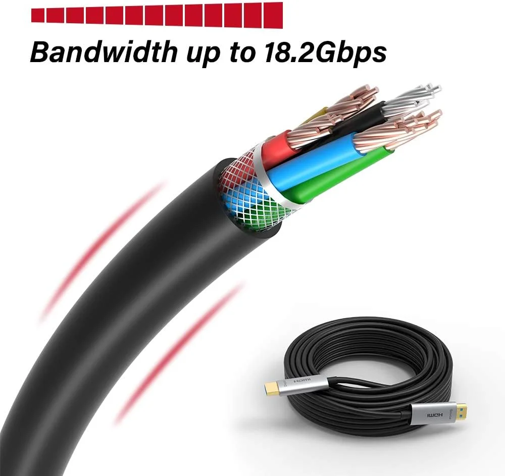 کابل HDMI فیبر نوری 4.5 متری، پشتیبانی از 4K@60Hz، 4:4:4/4:2:2/4:2:0، HDR، Dolby Vision، HDCP 2.2، ARC، 3D، سرعت بالا 18 گیگابیت بر ثانیه