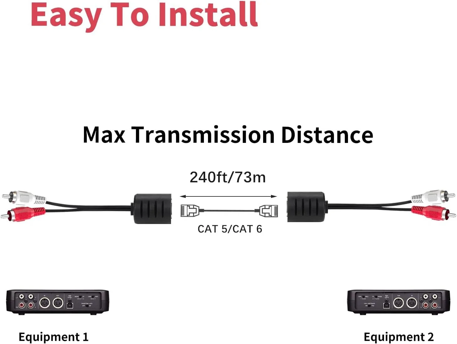بالون صوتی، بسته 2 عددی استریو RCA به استریو RCA توسعه دهنده صدا از طریق کابل Cat5 / Cat6 تبدیل 2 RCA به کابل استریو RJ45