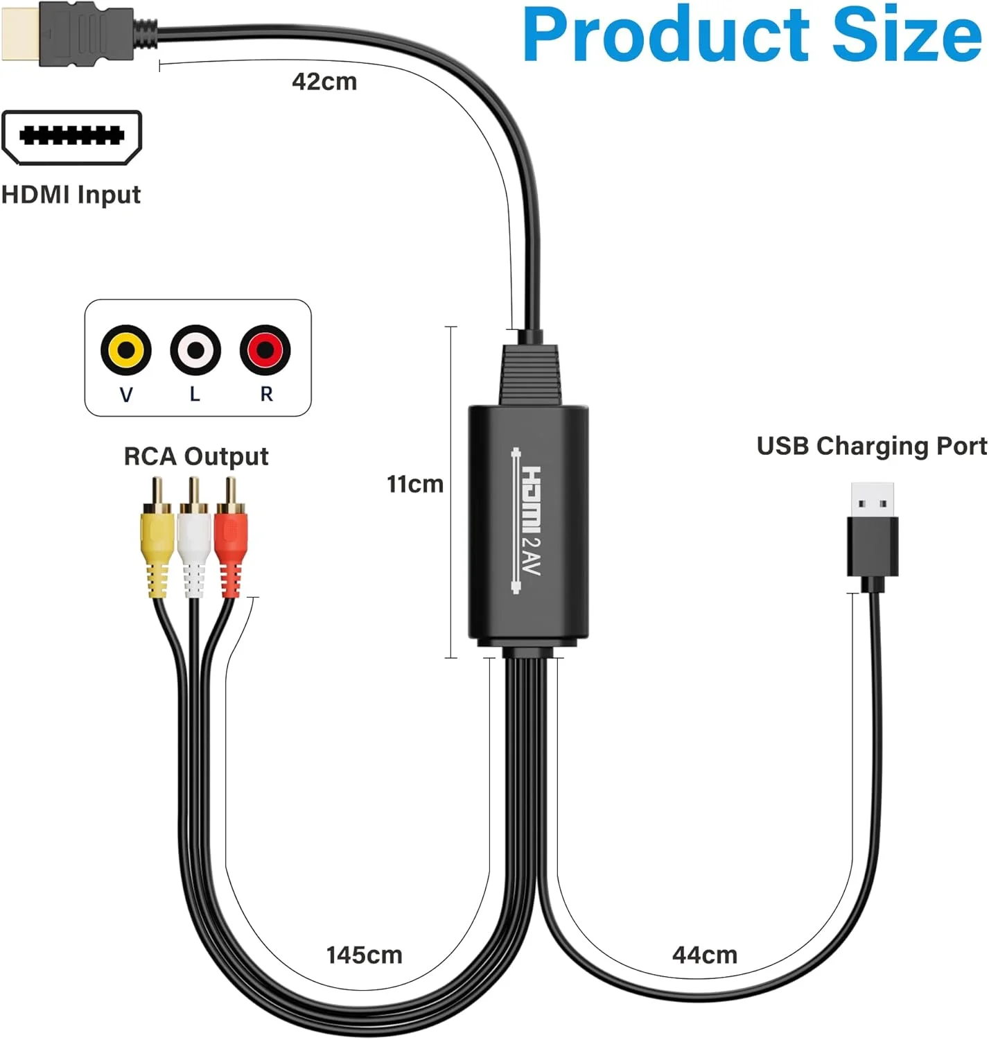 کابل تبدیل HDMI به RCA به طول 2 متر، آداپتور صوتی و تصویری کامپوزیت CVBS AV از HDMI به 3RCA با USB، پشتیبانی از PAL/NTSC برای تلویزیون های قدیمی، اندروید باکس، رایانه شخصی، DVD - یک طرفه