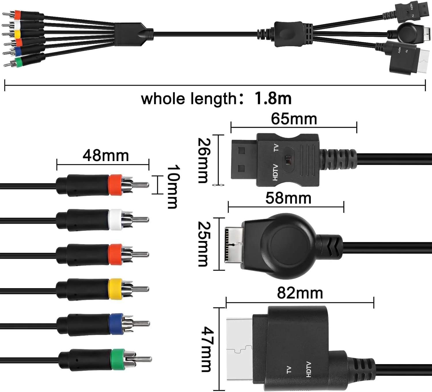 کابل کامپوننت RCA AV HDTV سازگار با ایکس باکس 360 / WII آداپتور کابل تبدیل صدا و تصویر RCA YPbPr به HDTV EDTV 3 در 1 - 2.75 متر