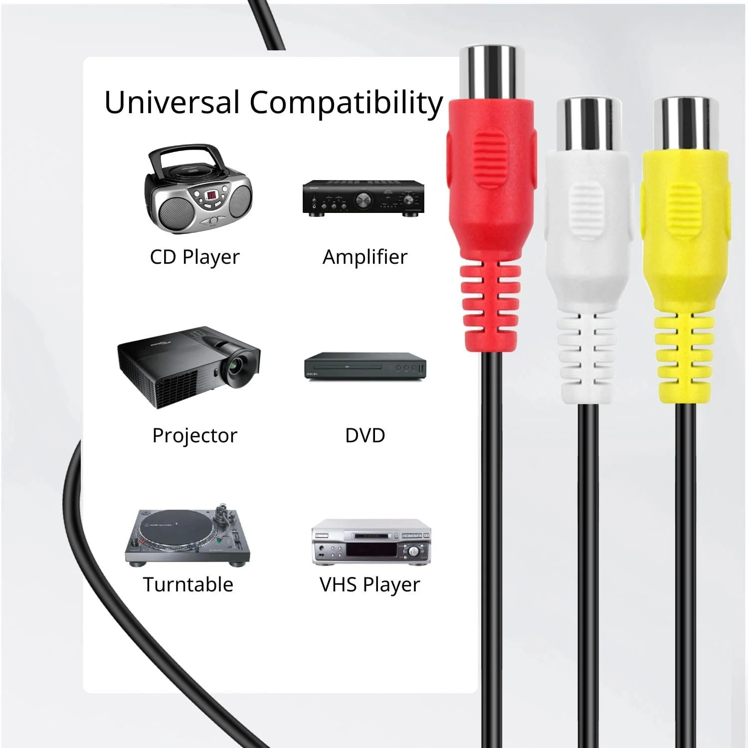 کابل افزایش طول 3 RCA (3 متر) - کابل قرمز، سفید، زرد نر به ماده 3RCA - کابل آداپتور کامپوزیت صدا و تصویر برای DVD، CD، AV TV، استریو، آمپلی فایر